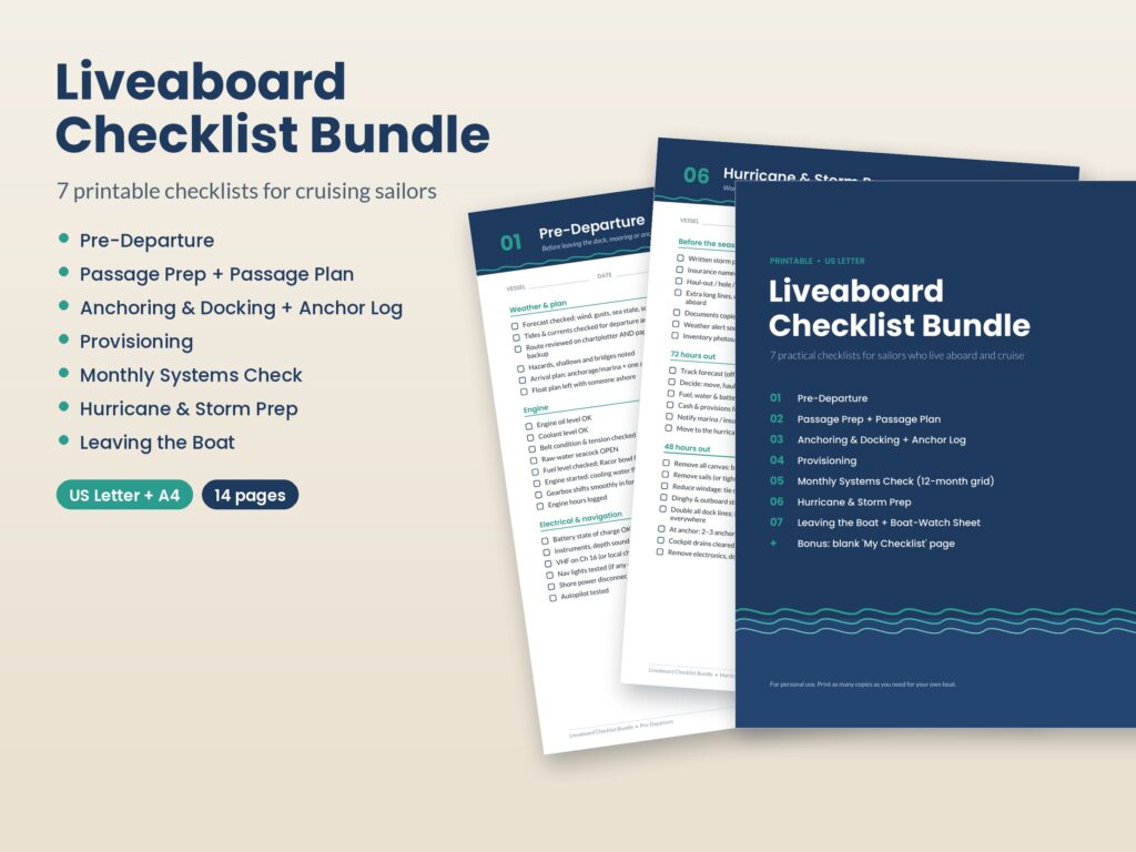 Liveaboard Sailboat Checklist Bundle: Printable Boat Checklists PDF (US Letter and A4)