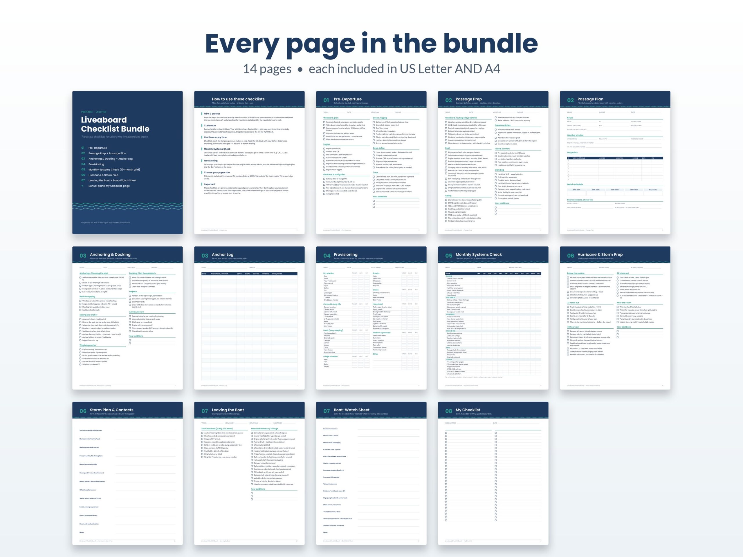 Liveaboard Sailboat Checklist Bundle: Printable Boat Checklists PDF (US Letter and A4) - Image 2