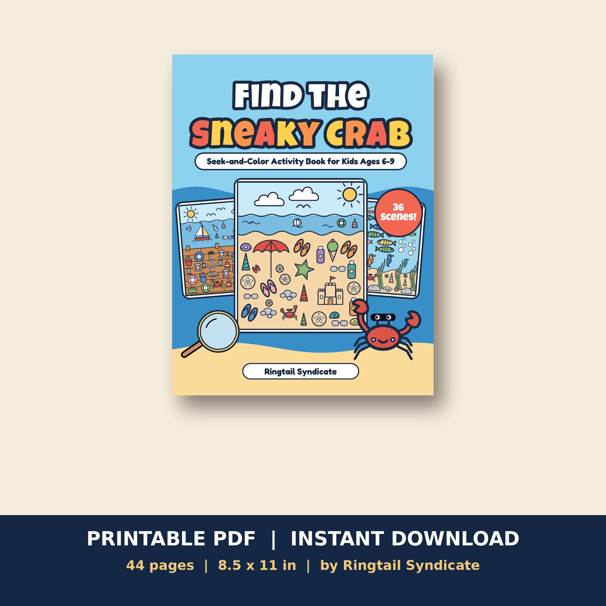 Find the Sneaky Crab: Printable Seek-and-Color Ocean Activity Pages for Kids 6-9 (PDF)