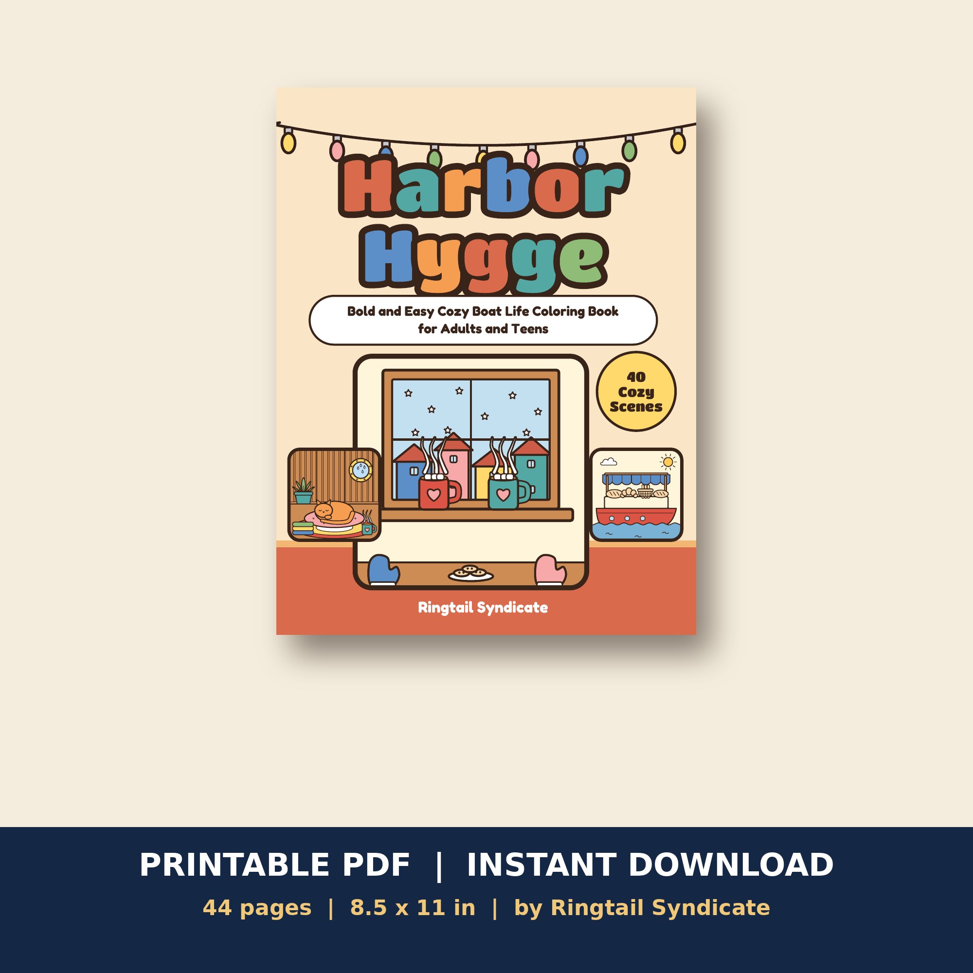 Harbor Hygge: Printable Cozy Boat Life Coloring Pages for Adults (Bold and Easy PDF)