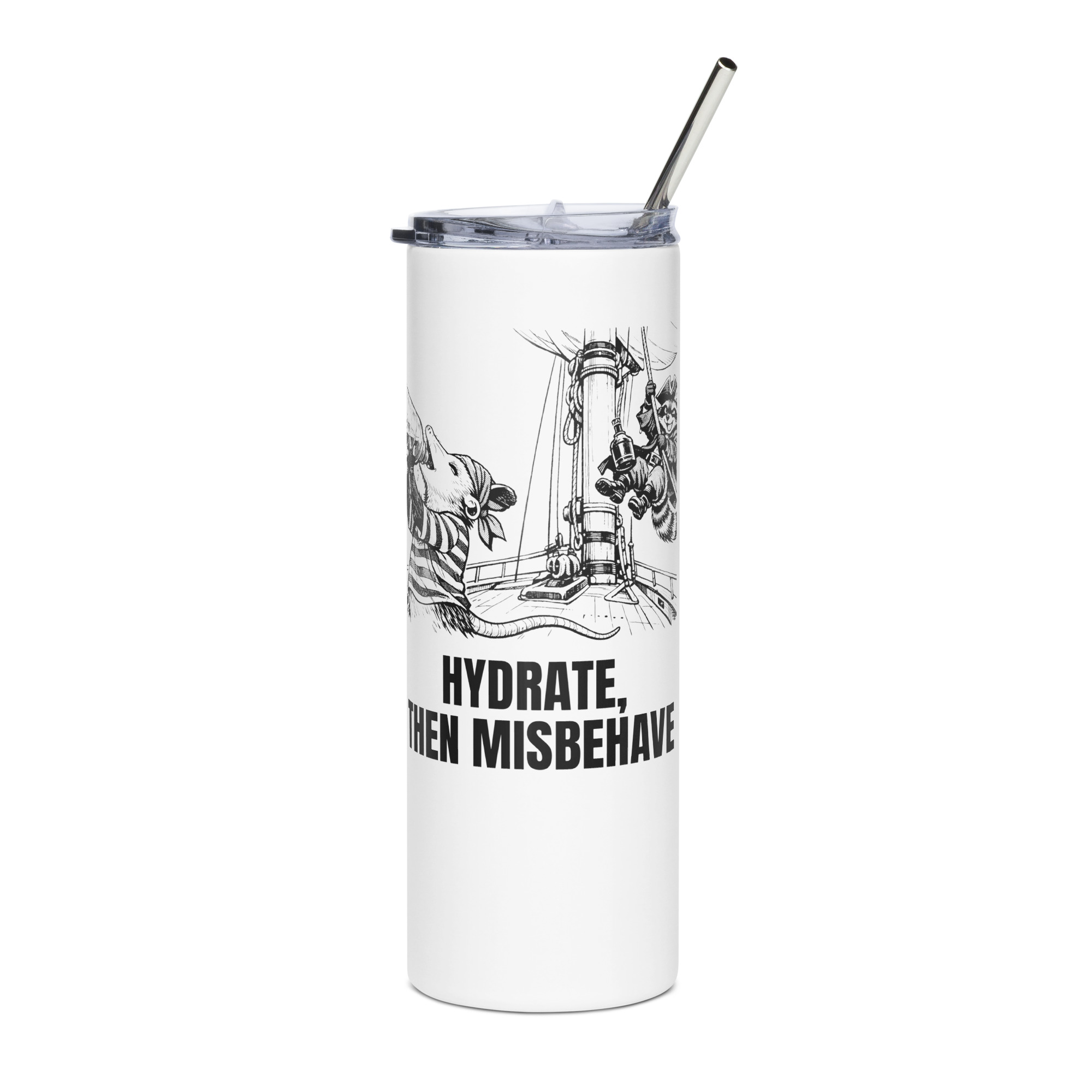 Hydrate Then Misbehave Tumbler, 20 oz Insulated Boat Cup, Funny Sailor Drinkware, Possum Raccoon Gift - Image 3