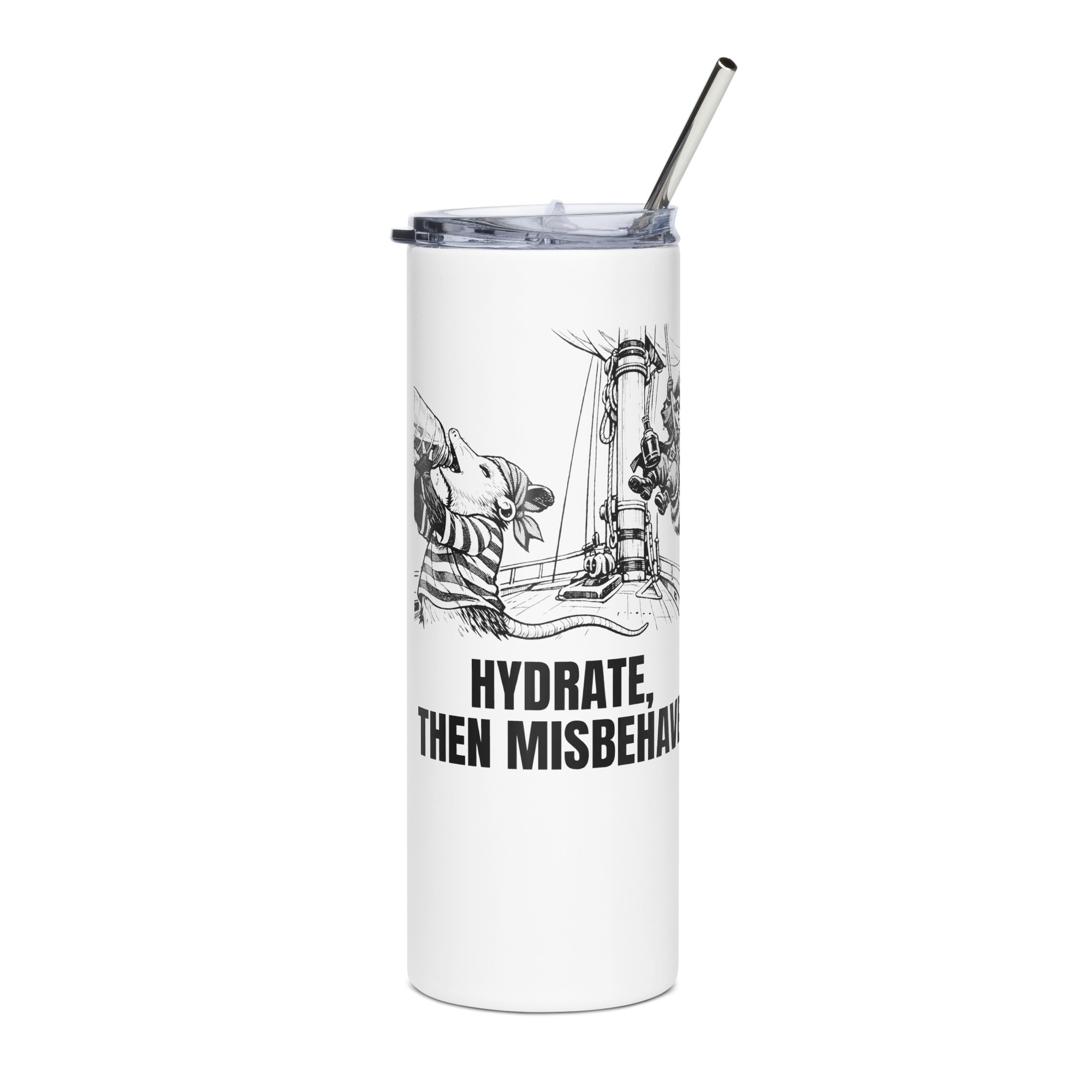 Hydrate Then Misbehave Tumbler, 20 oz Insulated Boat Cup, Funny Sailor Drinkware, Possum Raccoon Gift - Image 4
