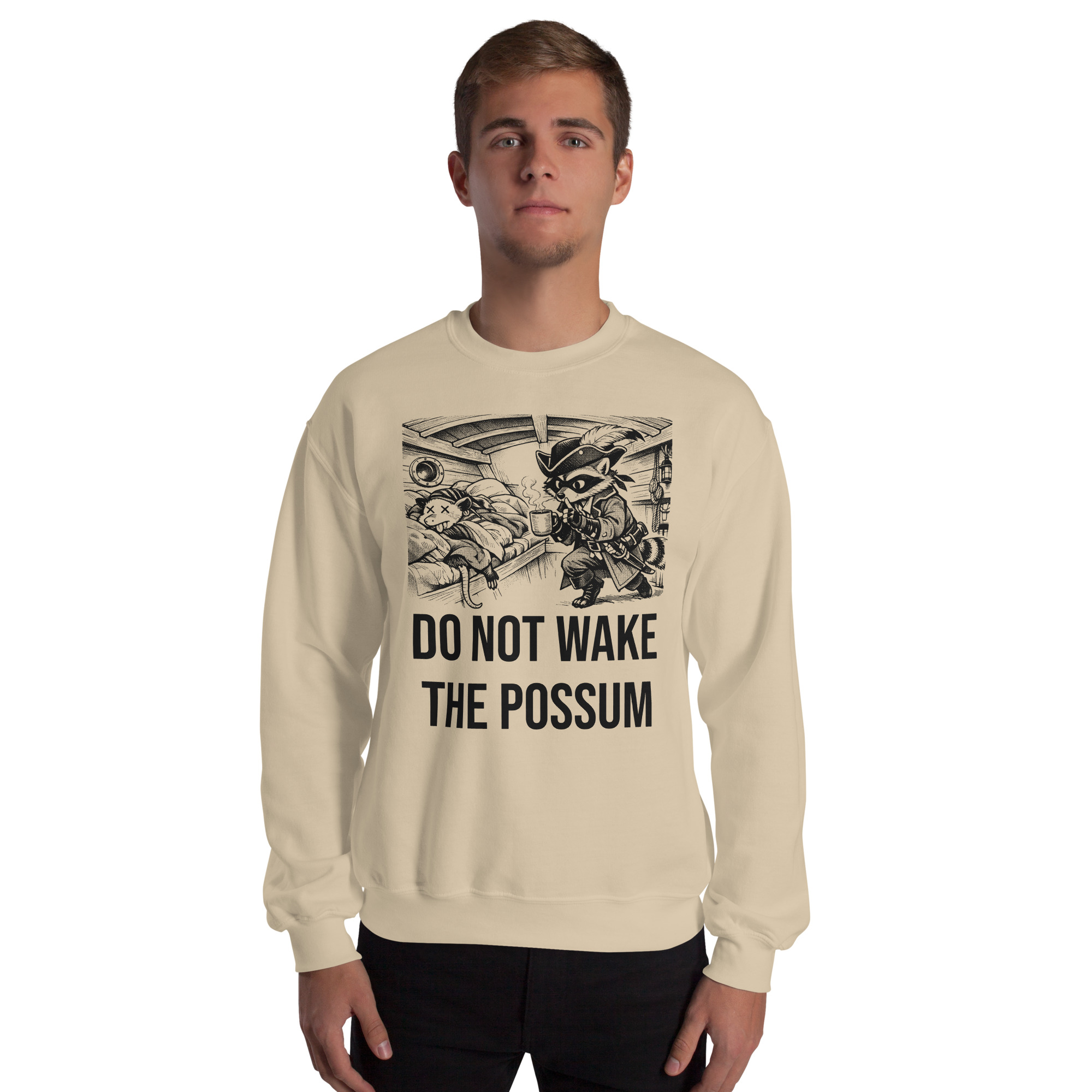 Do Not Wake The Possum Sweatshirt, Funny Boat Crewneck, V-Berth Nap Shirt, Raccoon Possum Sailor Gift - Image 3