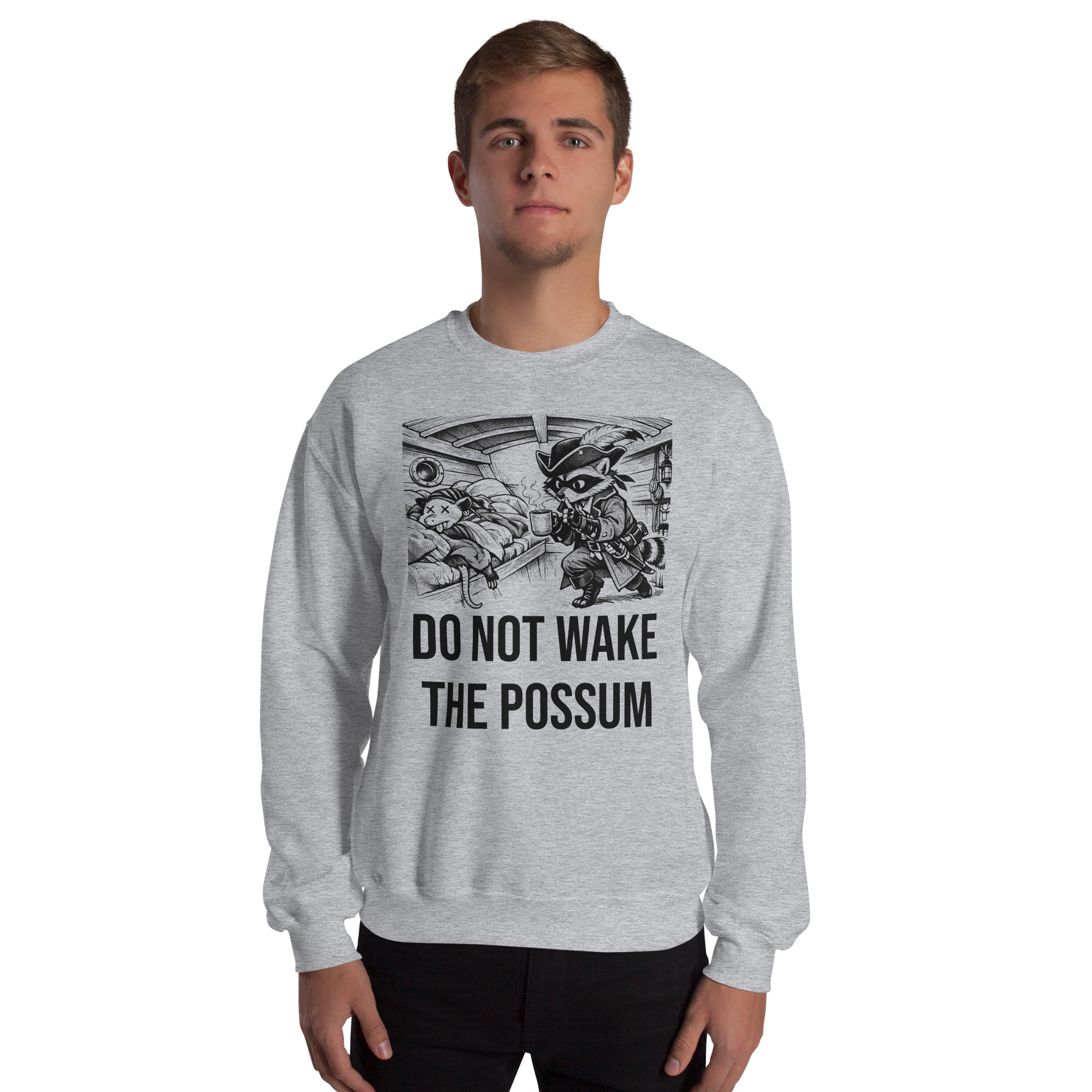 Do Not Wake The Possum Sweatshirt, Funny Boat Crewneck, V-Berth Nap Shirt, Raccoon Possum Sailor Gift - Image 2