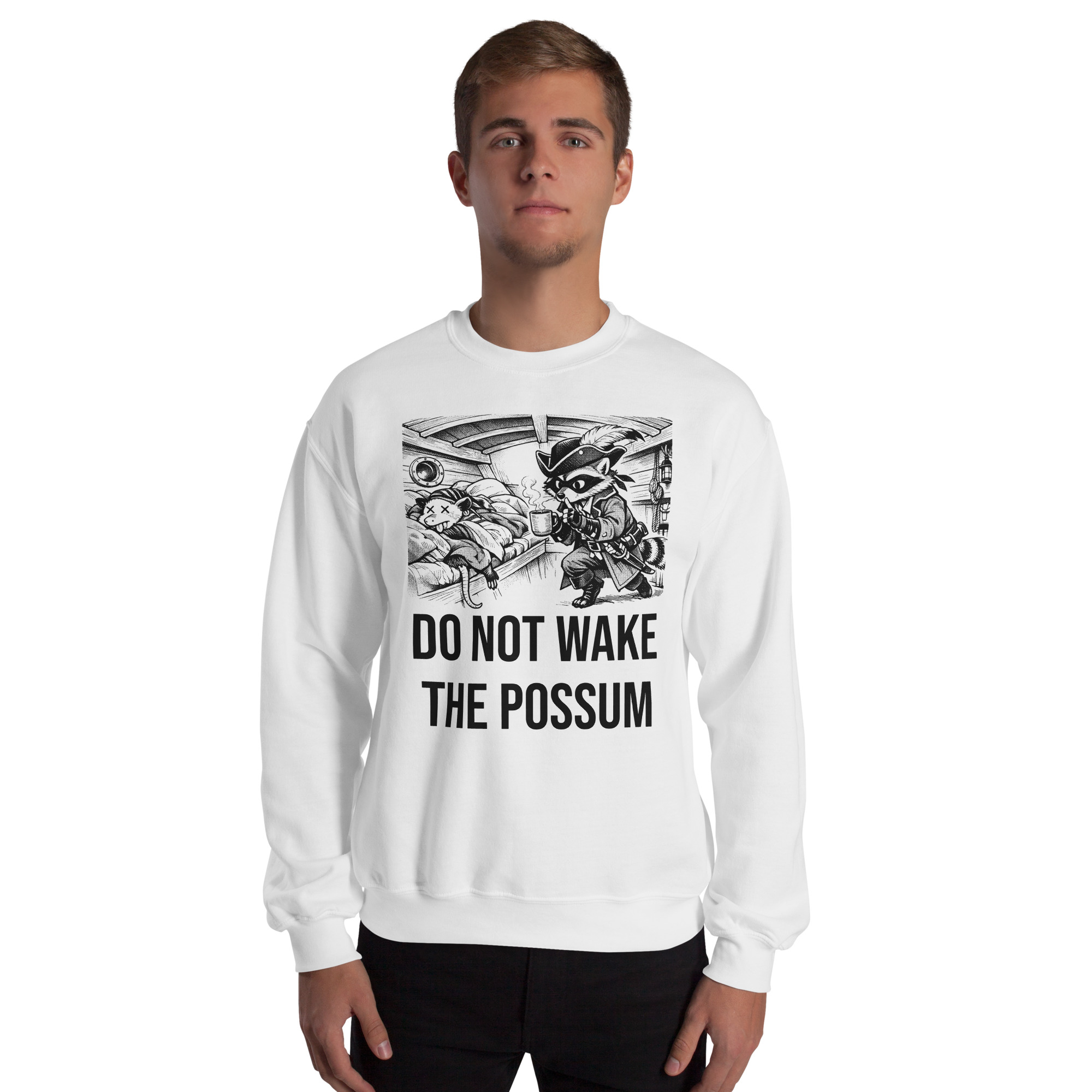 Do Not Wake The Possum Sweatshirt, Funny Boat Crewneck, V-Berth Nap Shirt, Raccoon Possum Sailor Gift - Image 5