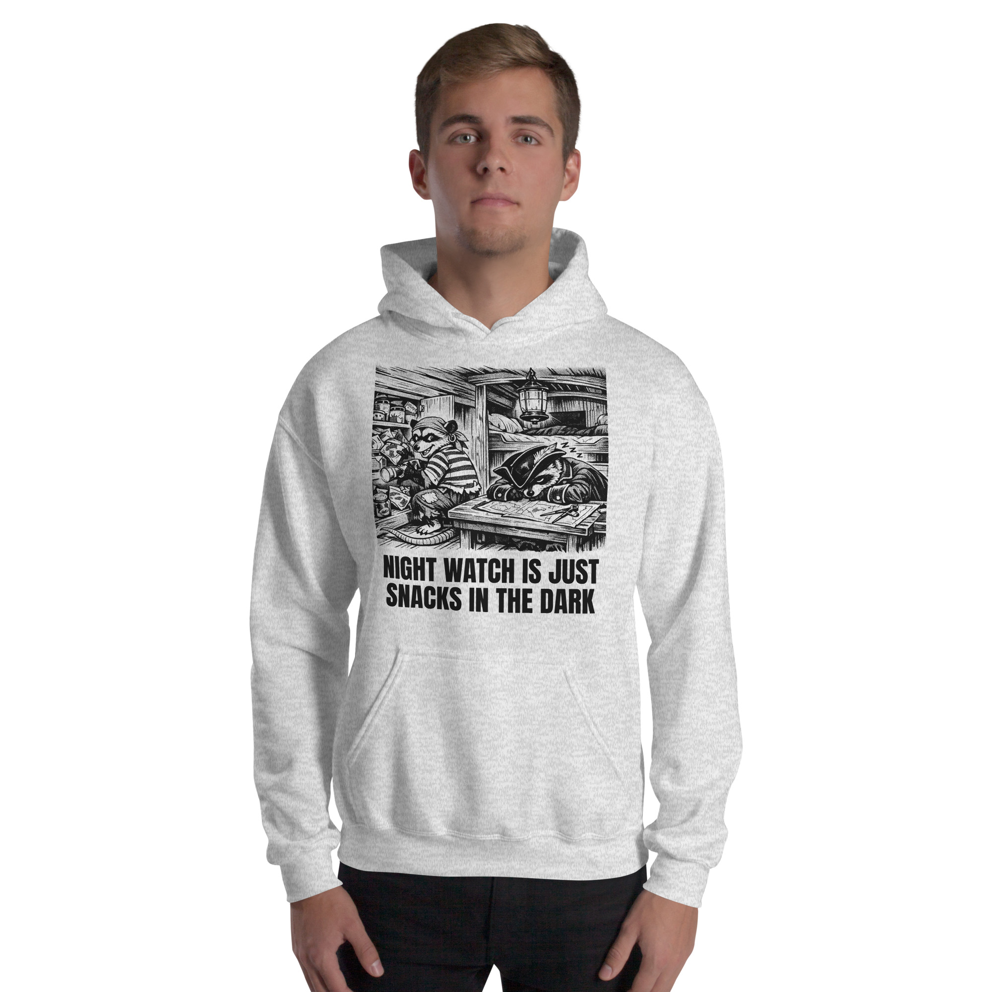 Night Watch Is Just Snacks In The Dark Hoodie, Funny Sailing Sweatshirt, Possum Raccoon Pirate Crew, Boat Humor Gift - Image 24