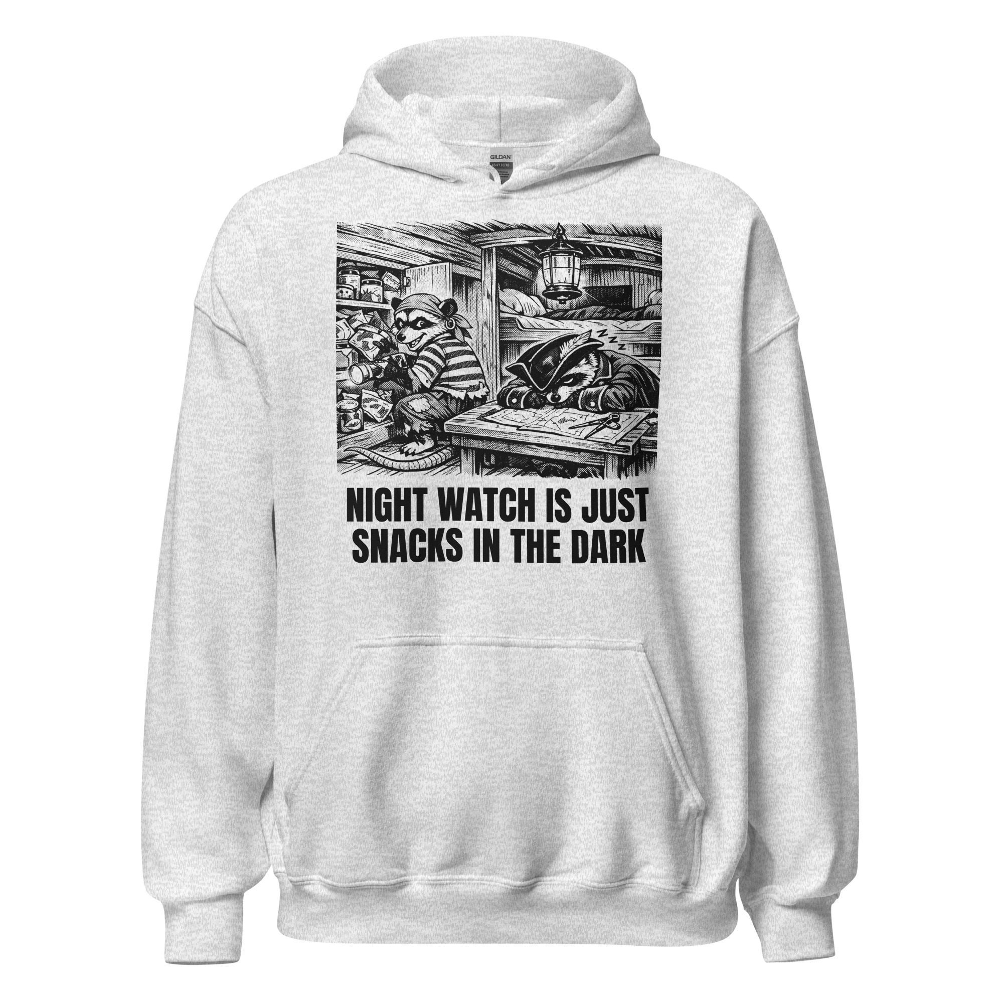 Night Watch Is Just Snacks In The Dark Hoodie, Funny Sailing Sweatshirt, Possum Raccoon Pirate Crew, Boat Humor Gift - Image 4