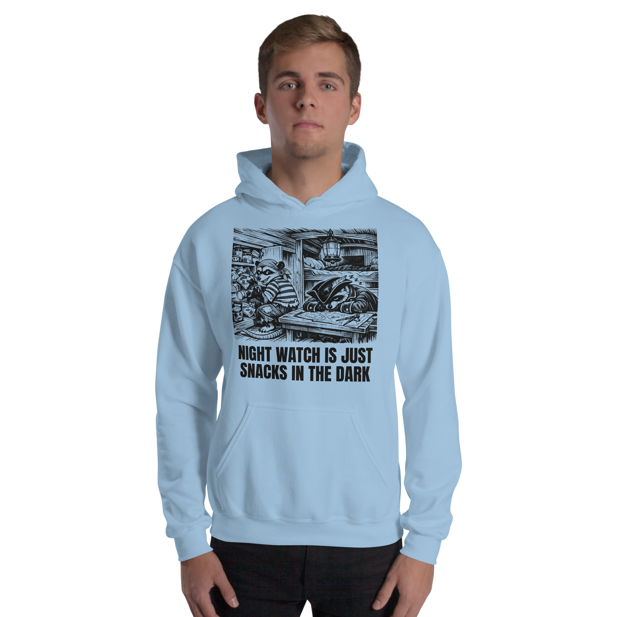 Night Watch Is Just Snacks In The Dark Hoodie, Funny Sailing Sweatshirt, Possum Raccoon Pirate Crew, Boat Humor Gift - Image 22