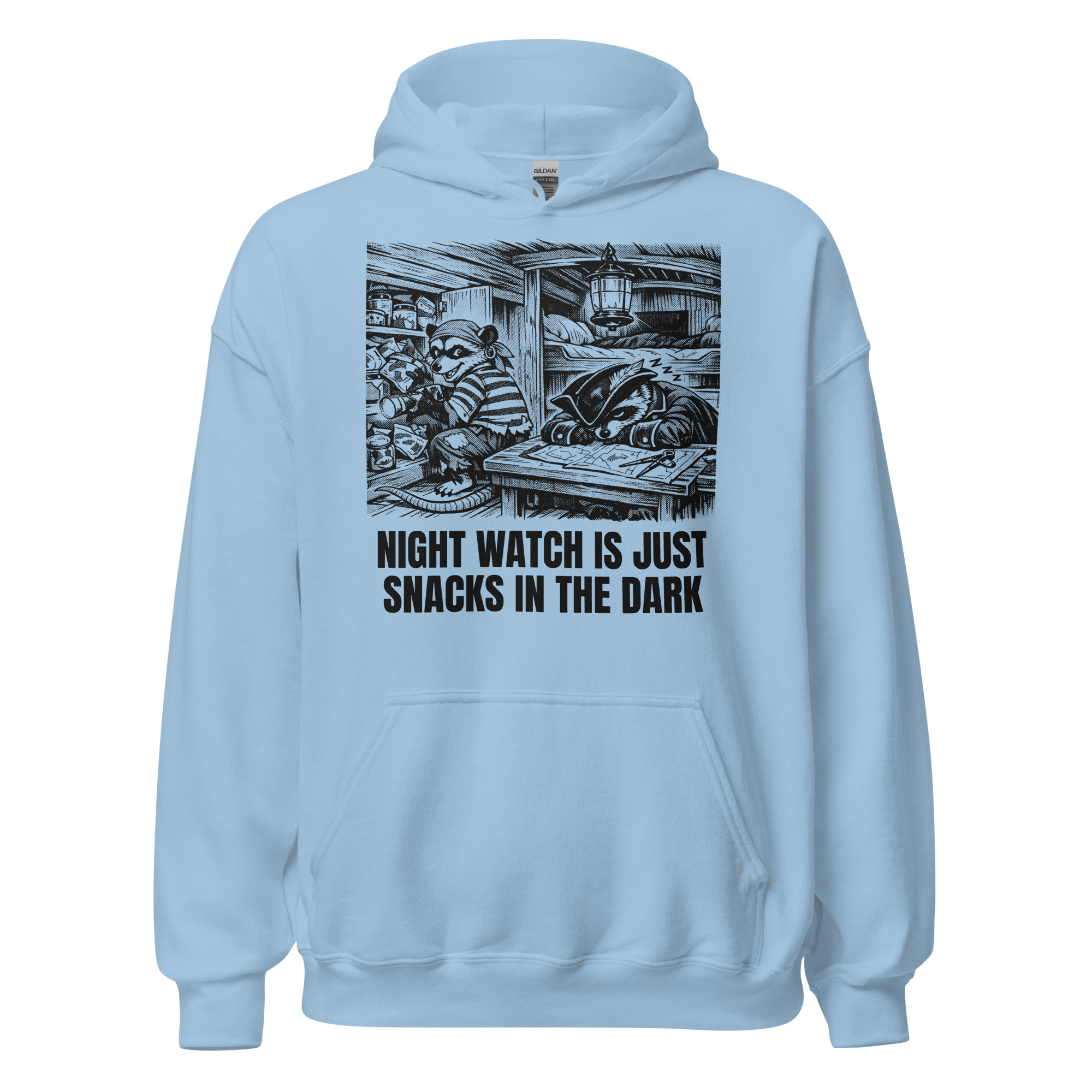 Night Watch Is Just Snacks In The Dark Hoodie, Funny Sailing Sweatshirt, Possum Raccoon Pirate Crew, Boat Humor Gift - Image 2