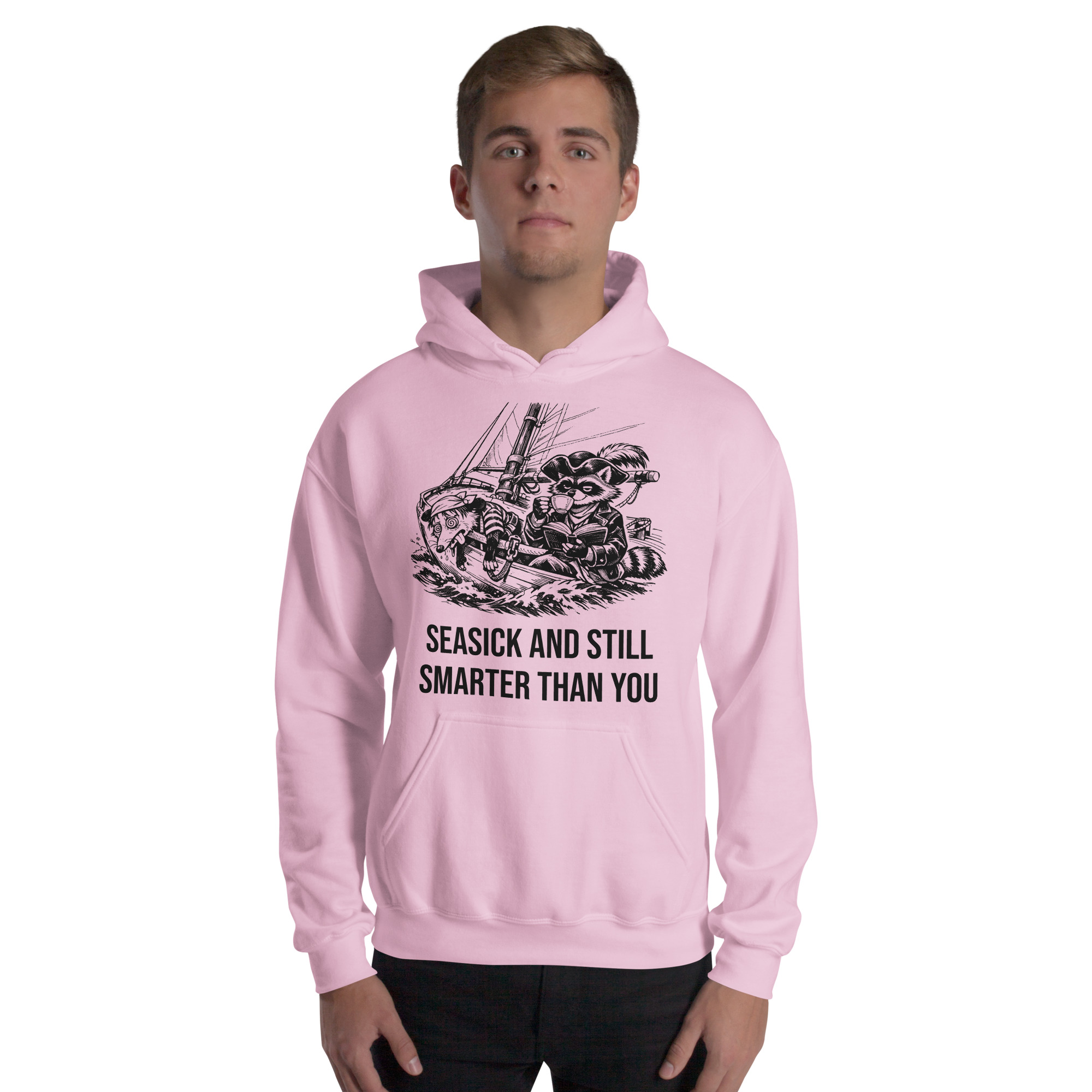 Seasick And Still Smarter Than You Hoodie, Funny Sailing Sweatshirt, Boat Humor Gift, Possum Raccoon Hoodie - Image 28