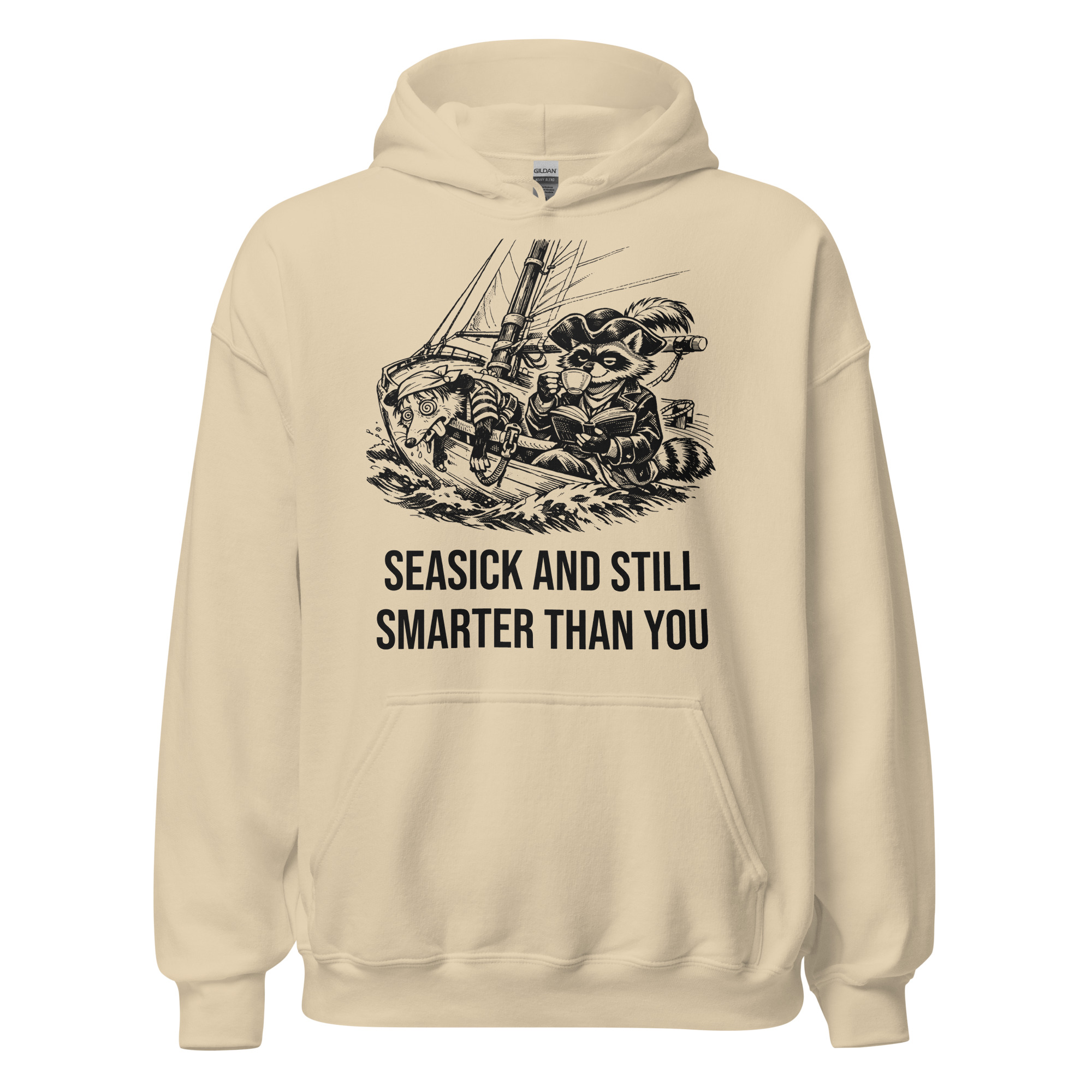 Seasick And Still Smarter Than You Hoodie, Funny Sailing Sweatshirt, Boat Humor Gift, Possum Raccoon Hoodie - Image 3