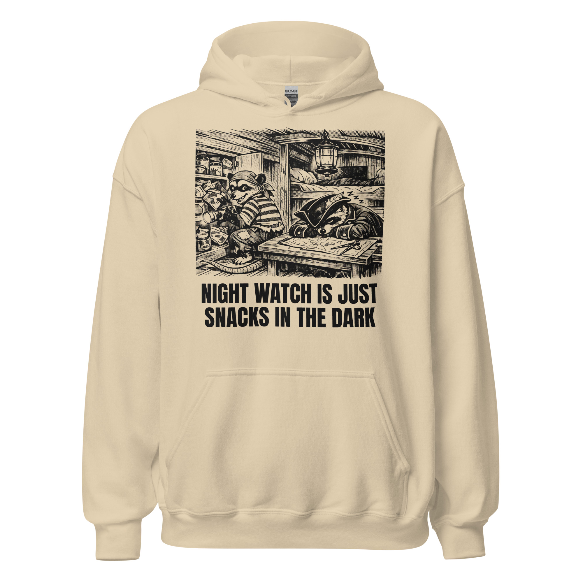 Night Watch Is Just Snacks In The Dark Hoodie, Funny Sailing Sweatshirt, Possum Raccoon Pirate Crew, Boat Humor Gift - Image 3