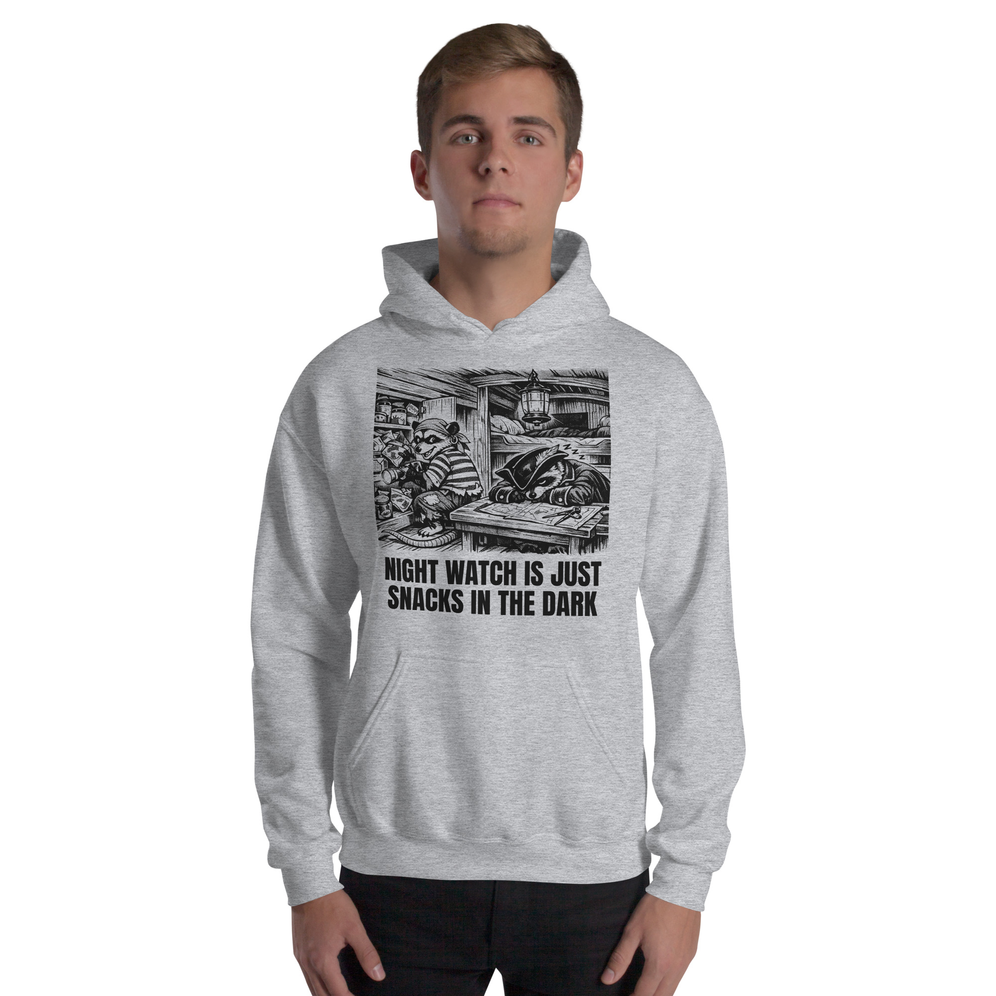 Night Watch Is Just Snacks In The Dark Hoodie, Funny Sailing Sweatshirt, Possum Raccoon Pirate Crew, Boat Humor Gift - Image 21