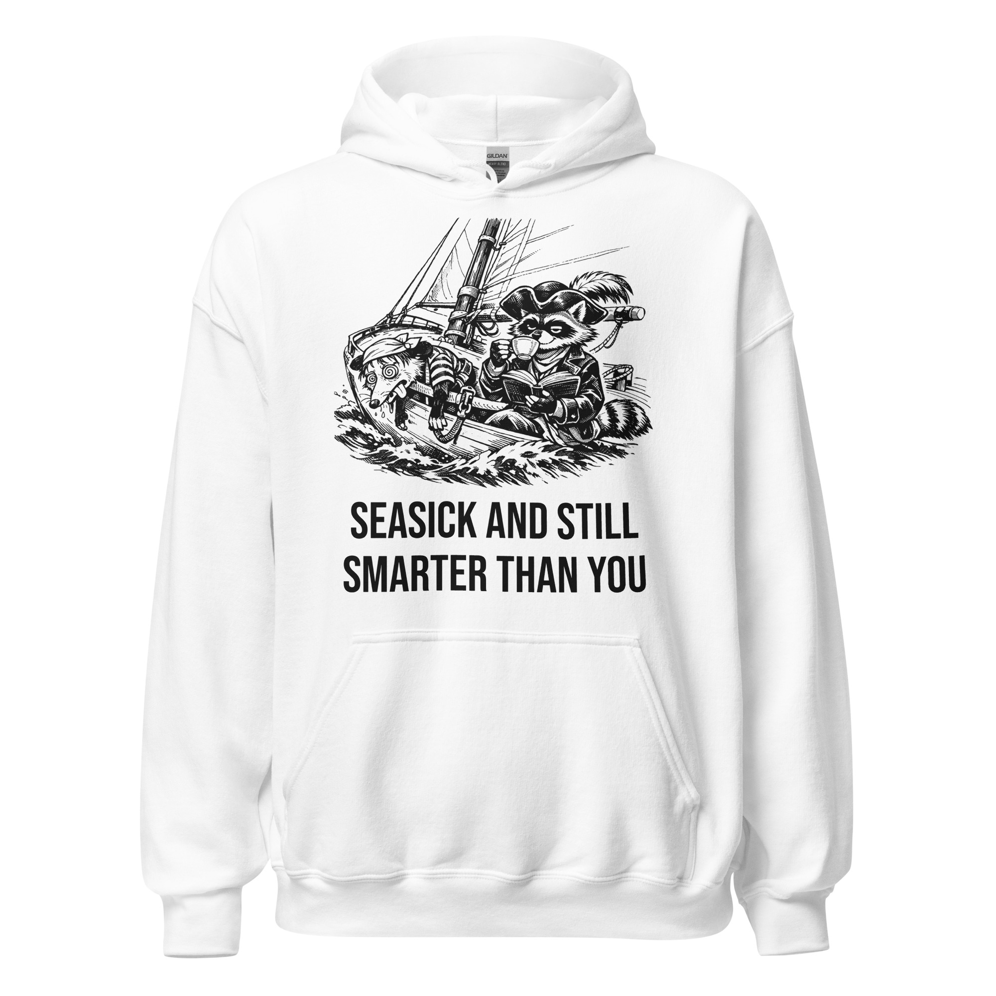 Seasick And Still Smarter Than You Hoodie, Funny Sailing Sweatshirt, Boat Humor Gift, Possum Raccoon Hoodie - Image 6