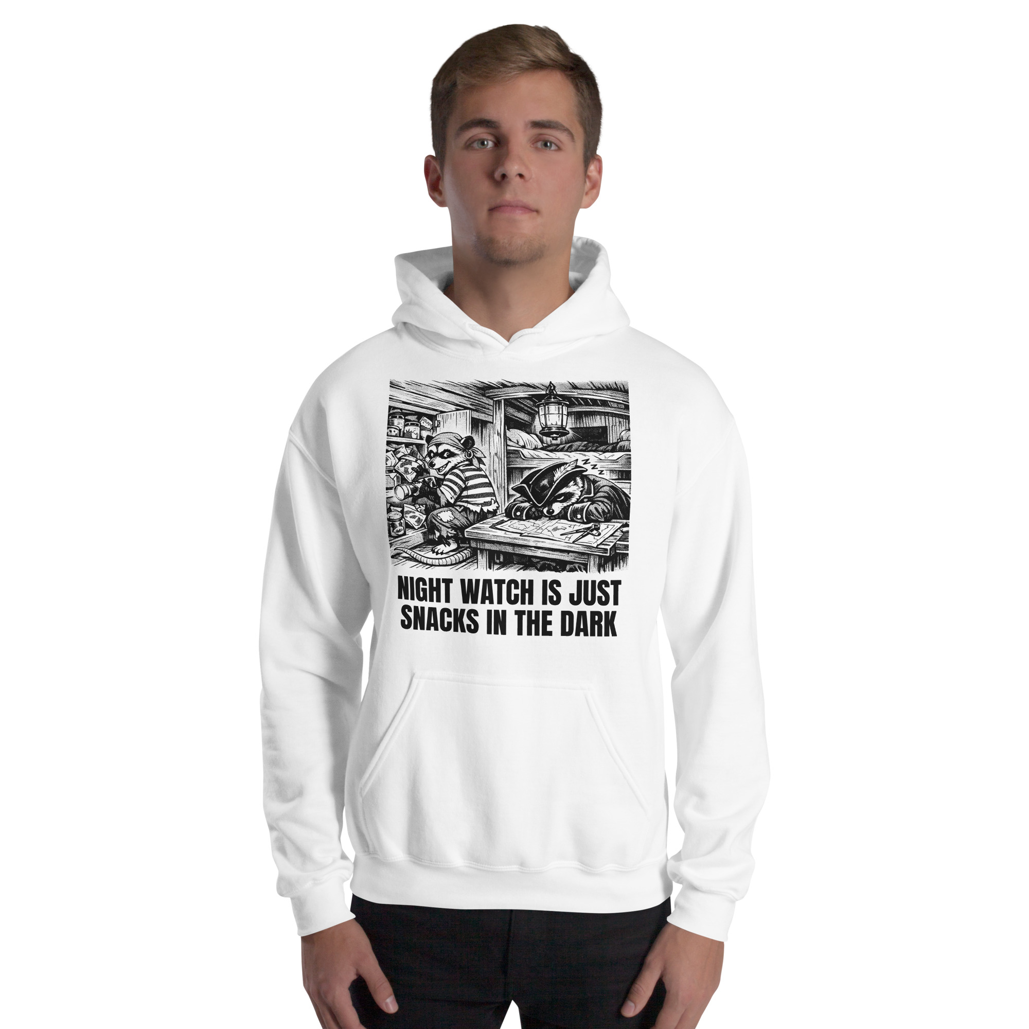 Night Watch Is Just Snacks In The Dark Hoodie, Funny Sailing Sweatshirt, Possum Raccoon Pirate Crew, Boat Humor Gift - Image 25