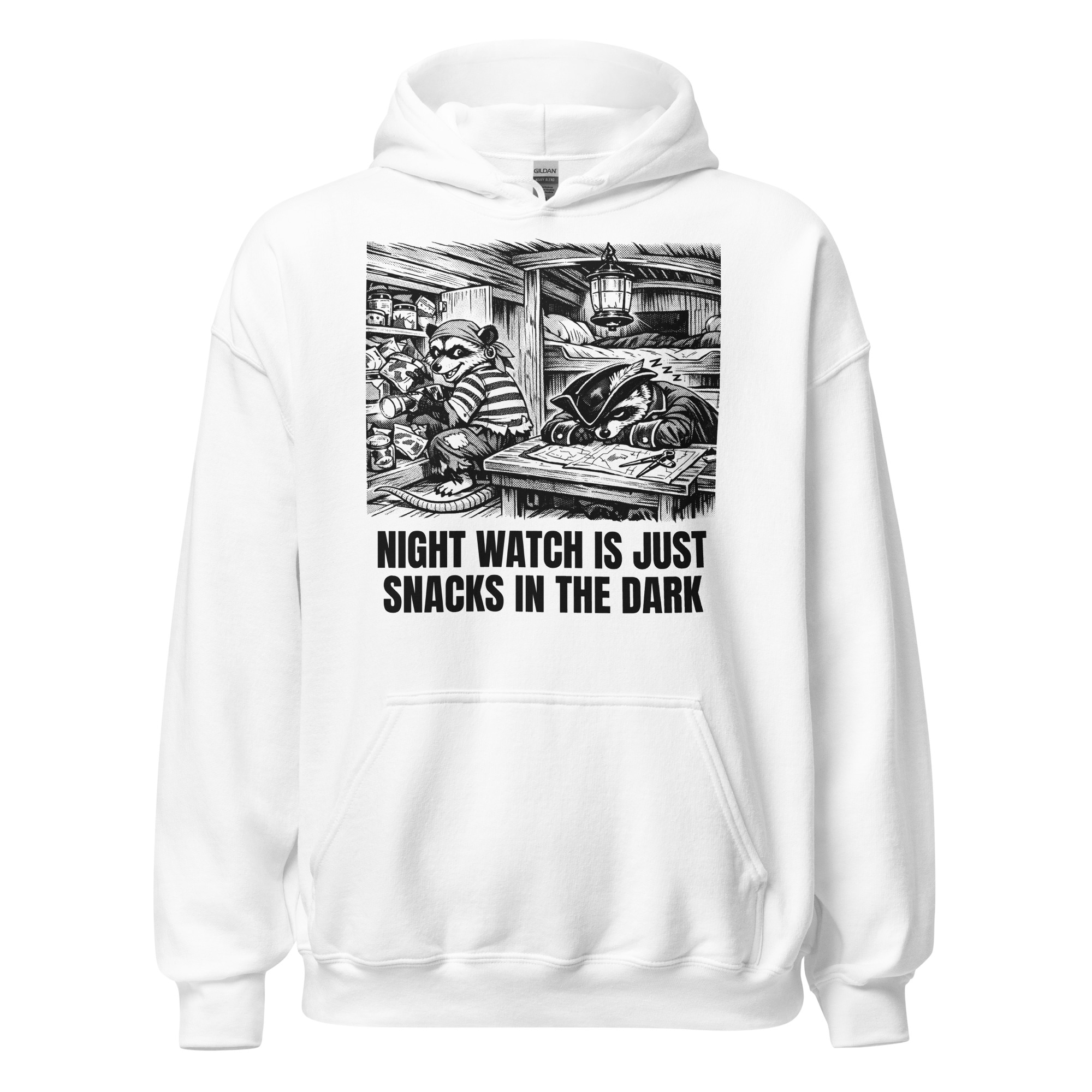 Night Watch Is Just Snacks In The Dark Hoodie, Funny Sailing Sweatshirt, Possum Raccoon Pirate Crew, Boat Humor Gift - Image 5