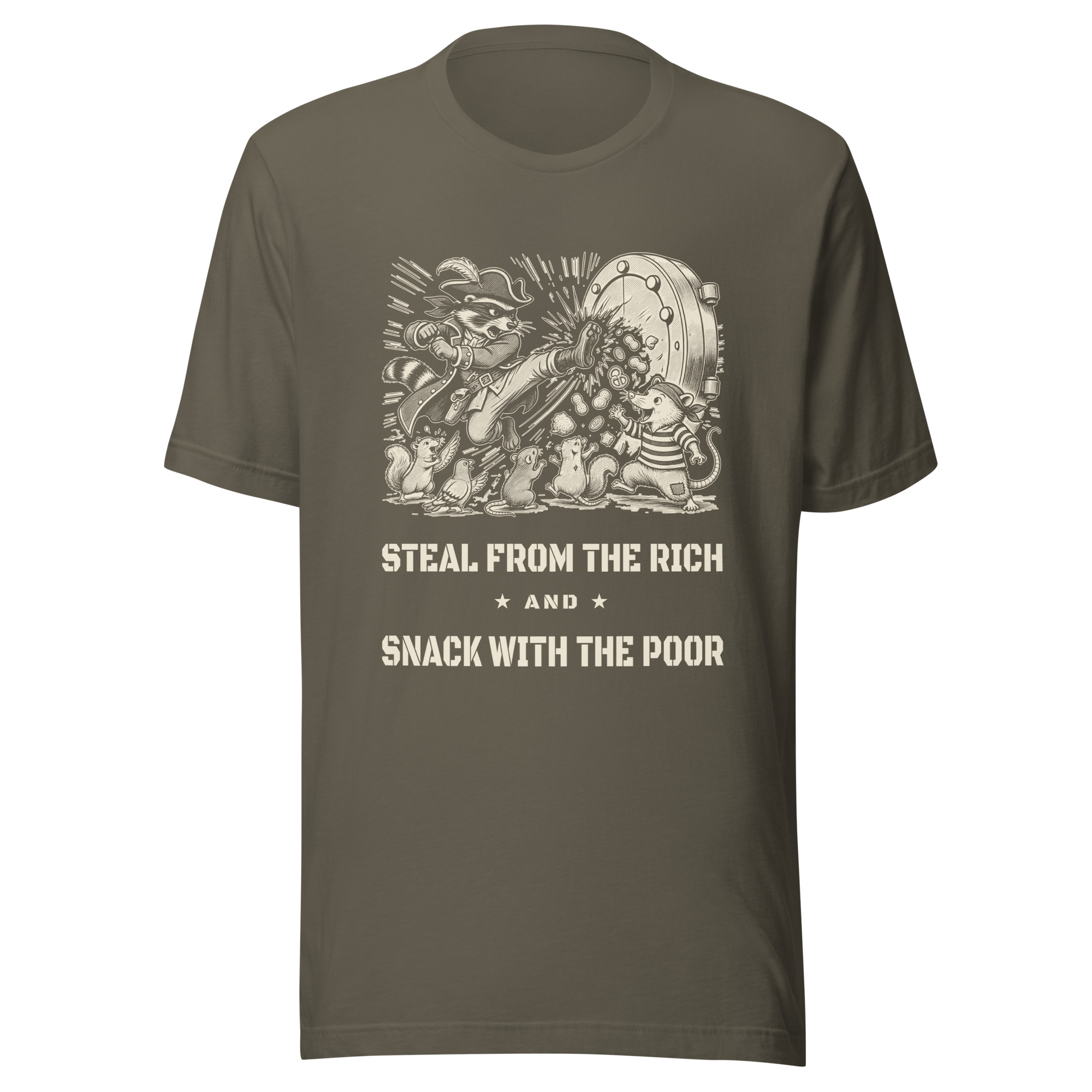 Steal From the Rich Snack With the Poor Shirt, Funny Raccoon and Possum Pirate Tee, Robin Hood Humor T-Shirt, Anti Rich Joke Gift - Image 4