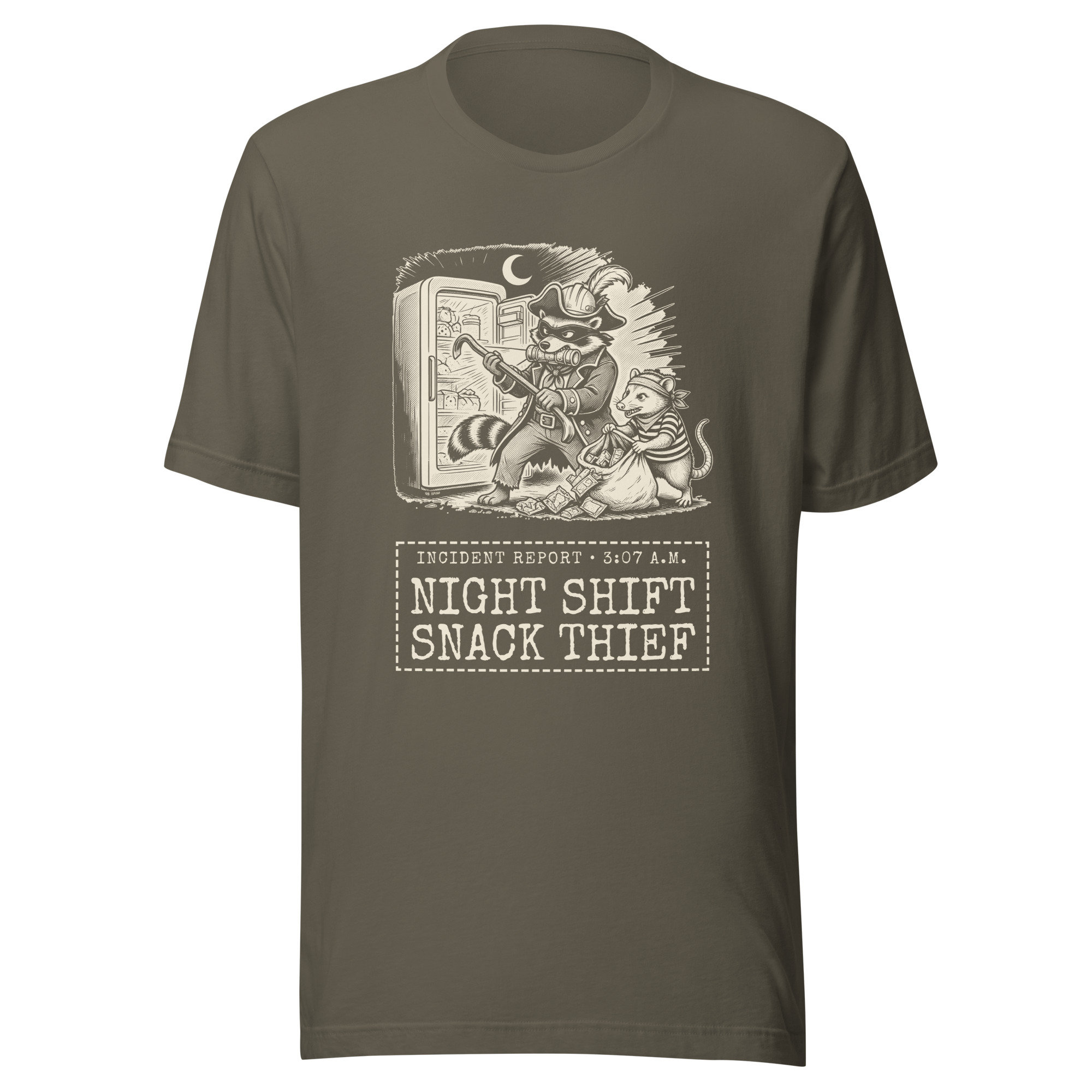 Night Shift Snack Thief Shirt, Funny Raccoon Pirate Tee, Night Owl T-Shirt, Midnight Snacker Gift, Nurse Night Shift Humor - Image 4