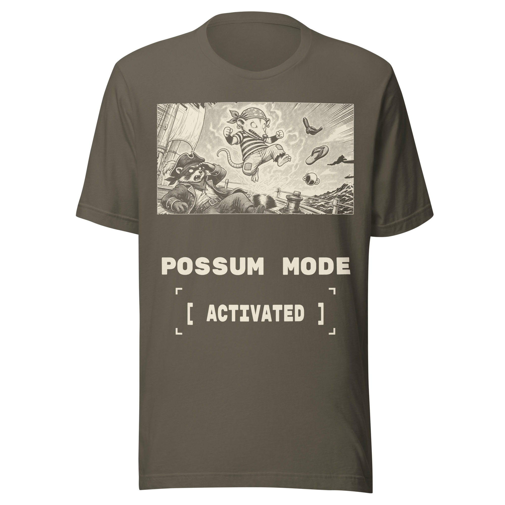 Possum Mode Activated Shirt, Funny Opossum Manga Tee, Possum Power Up T-Shirt, Gamer Possum Gift, Raccoon Pirate Shirt - Image 4