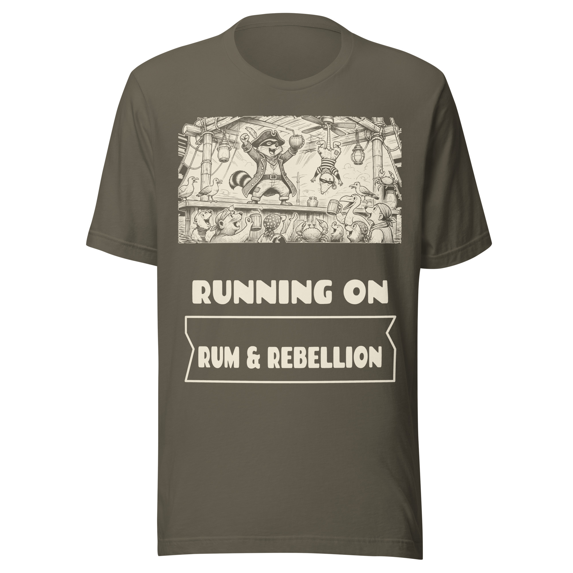 Running on Rum and Rebellion Shirt, Raccoon Pirate Tiki Bar Tee, Funny Opossum T-Shirt, Rebel Pirate Gift, Manga Shirt - Image 4