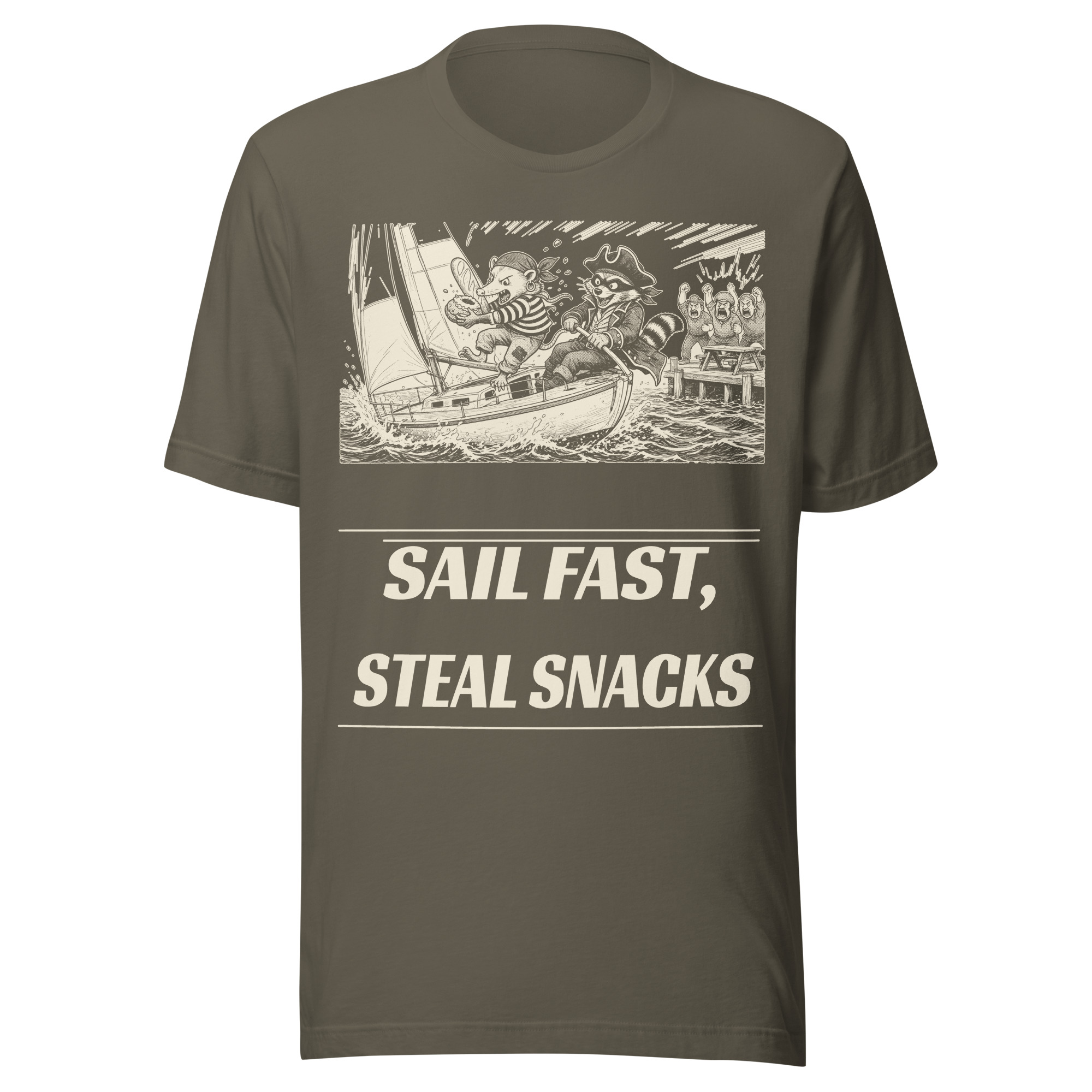Sail Fast Steal Snacks Shirt, Funny Raccoon Pirate Sailing Tee, Opossum Snack Thief T-Shirt, Sailor Gift, Manga Shirt - Image 4