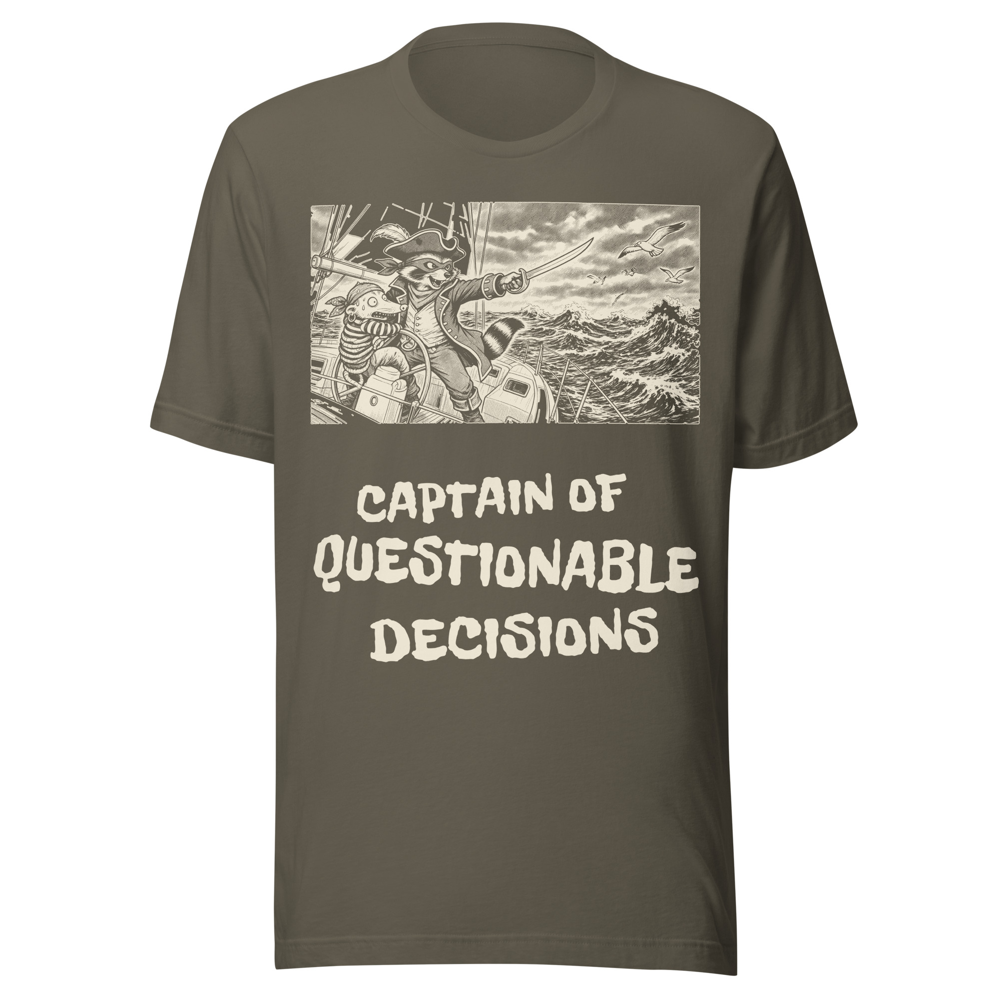 Captain of Questionable Decisions Shirt, Funny Raccoon Pirate Tee, Boat Captain Humor T-Shirt, Sailing Gift, Manga Shirt - Image 4