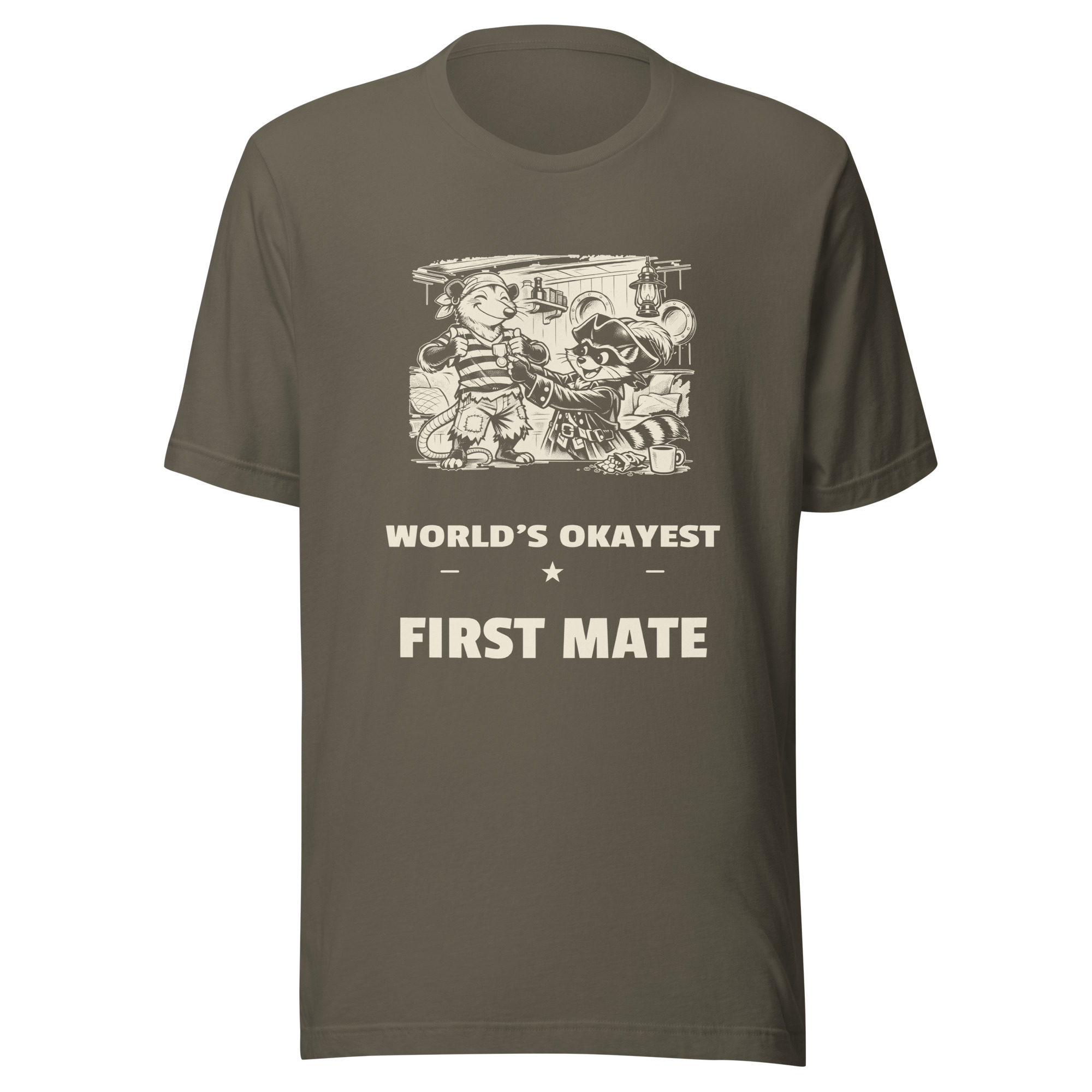 Worlds Okayest First Mate Shirt, Funny Dad Pirate Tee, Boat Partner Gift, Opossum Raccoon T-Shirt, Manga Sailor - Image 4