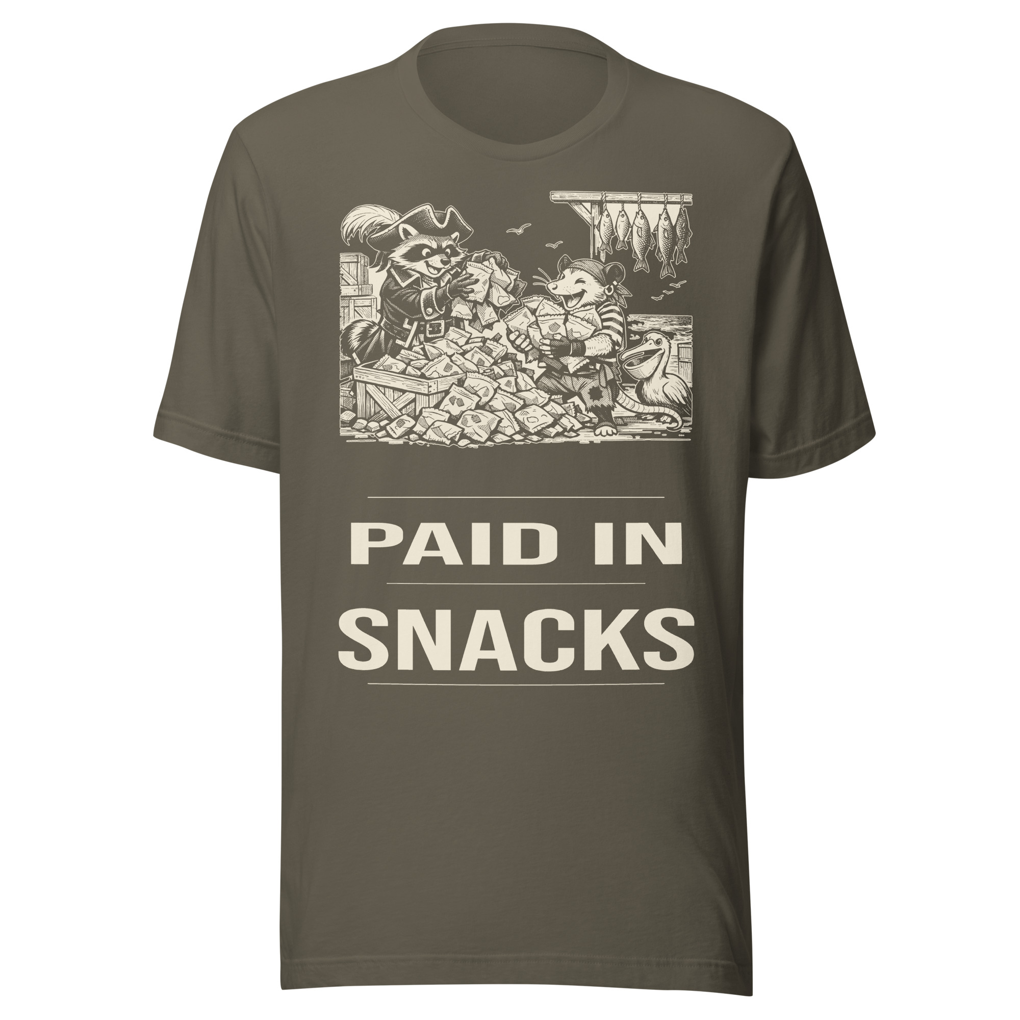 Paid in Snacks Shirt, Funny Raccoon Pirate Tee, Snack Payday Humor T-Shirt, Opossum Gift, Manga Pirate Shirt - Image 4