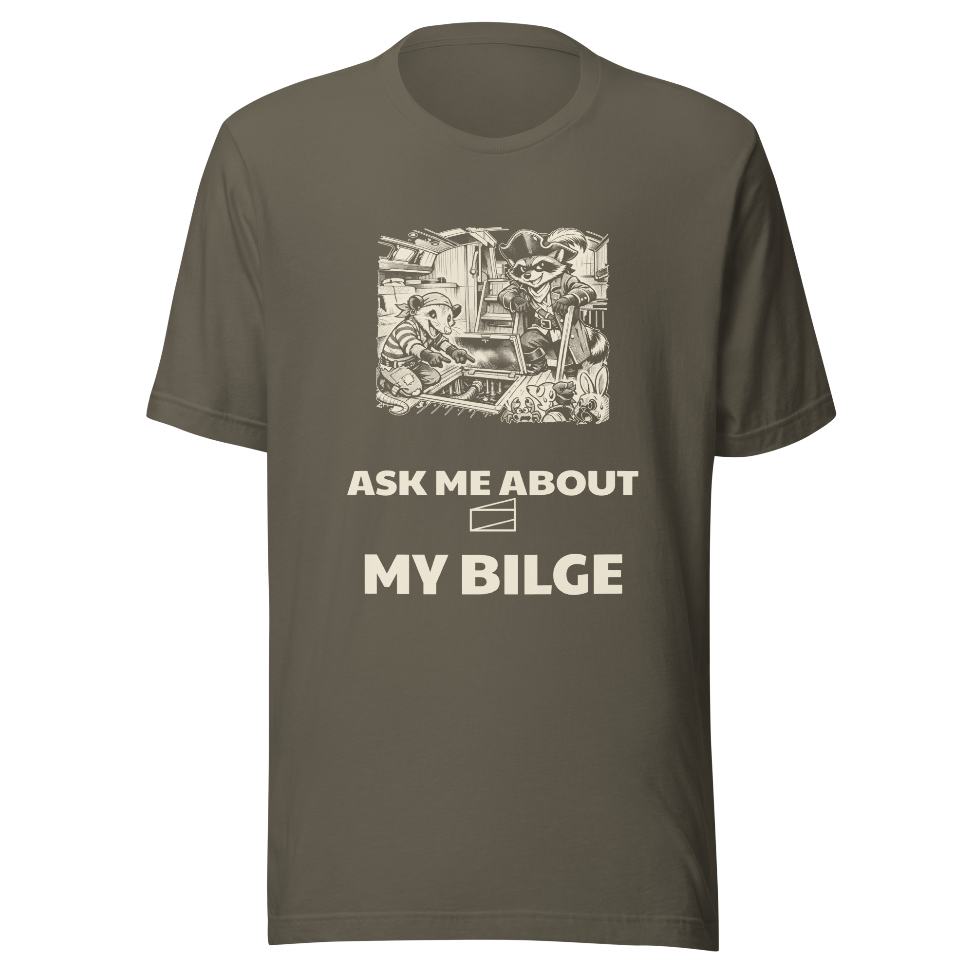 Ask Me About My Bilge Shirt, Funny Boat Owner Tee, Raccoon Possum Pirate Gift, Sailing Humor Manga T-Shirt - Image 4