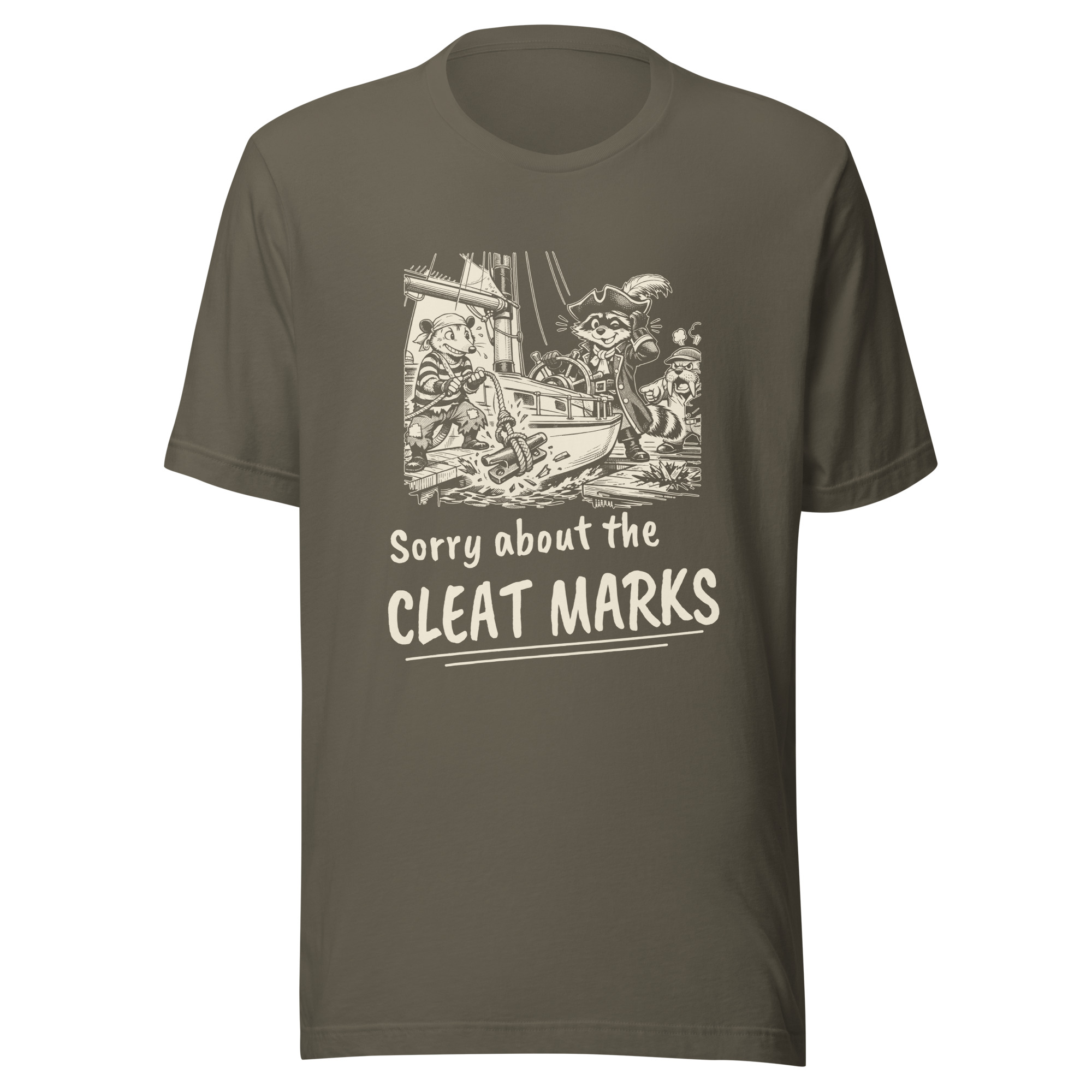Sorry About the Cleat Marks Shirt, Funny Docking Fail Tee, Cheeky Boat Humor T-Shirt, Sailor Gift, Raccoon Possum Pirate Gift - Image 4