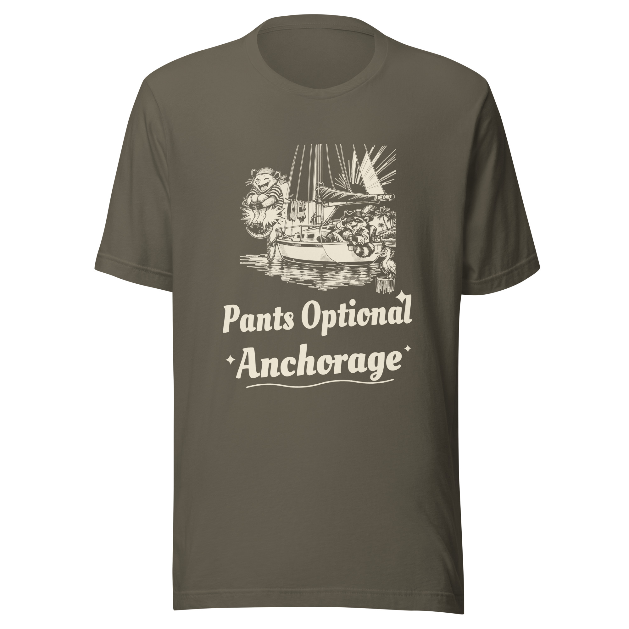 Pants Optional Anchorage Shirt, Funny Sailing Tee, Cheeky Boat Life T-Shirt, Liveaboard Cruiser Gift, Raccoon Possum Pirate Gift - Image 4