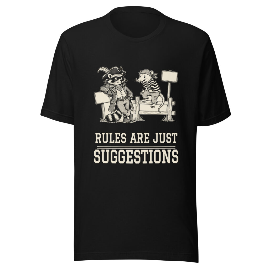 Rules Are Just Suggestions Shirt, Funny Raccoon Pirate Tee, Rebel Humor T-Shirt, Rule Breaker Gift, Sarcastic Raccoon Shirt