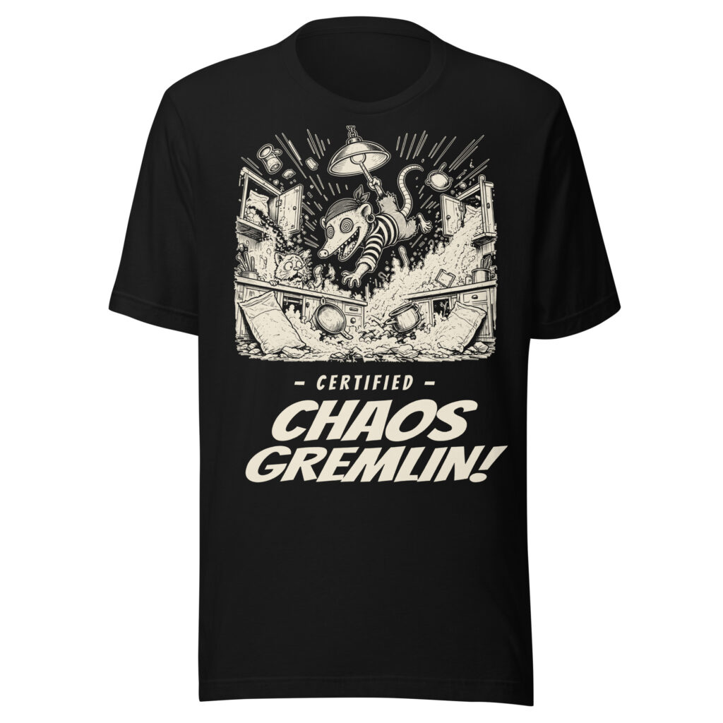 Certified Chaos Gremlin Shirt, Funny Opossum Pirate Tee, Chaotic Energy T-Shirt, Feral Possum Humor Gift, Gremlin Mode Shirt