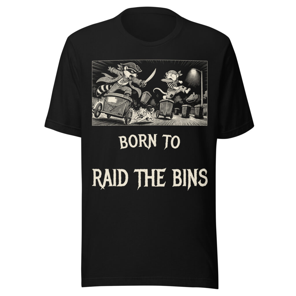 Born to Raid the Bins Shirt, Funny Raccoon Pirate Tee, Trash Raccoon Manga T-Shirt, Opossum Heavy Metal Gift, Night Raider Shirt