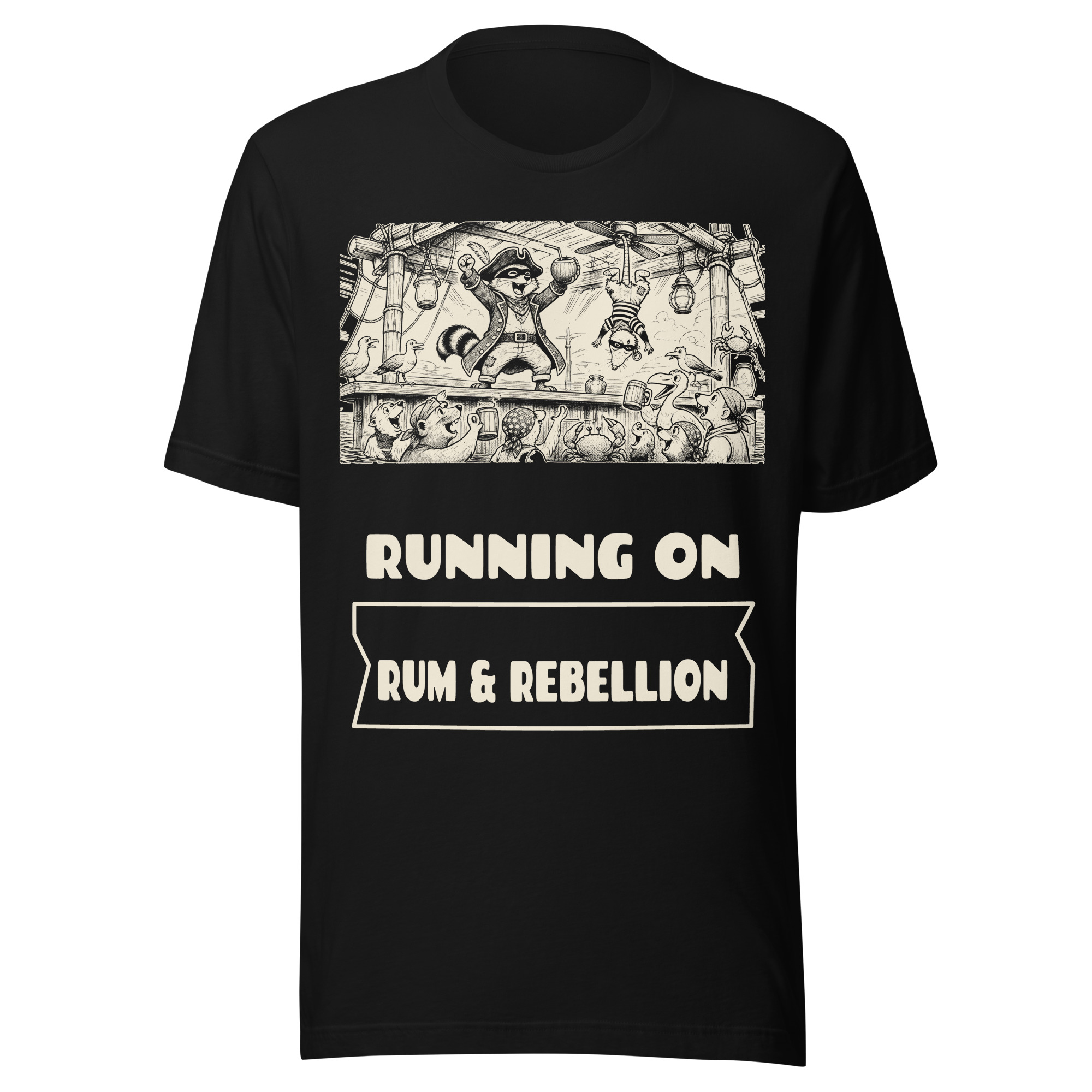 Running on Rum and Rebellion Shirt, Raccoon Pirate Tiki Bar Tee, Funny Opossum T-Shirt, Rebel Pirate Gift, Manga Shirt