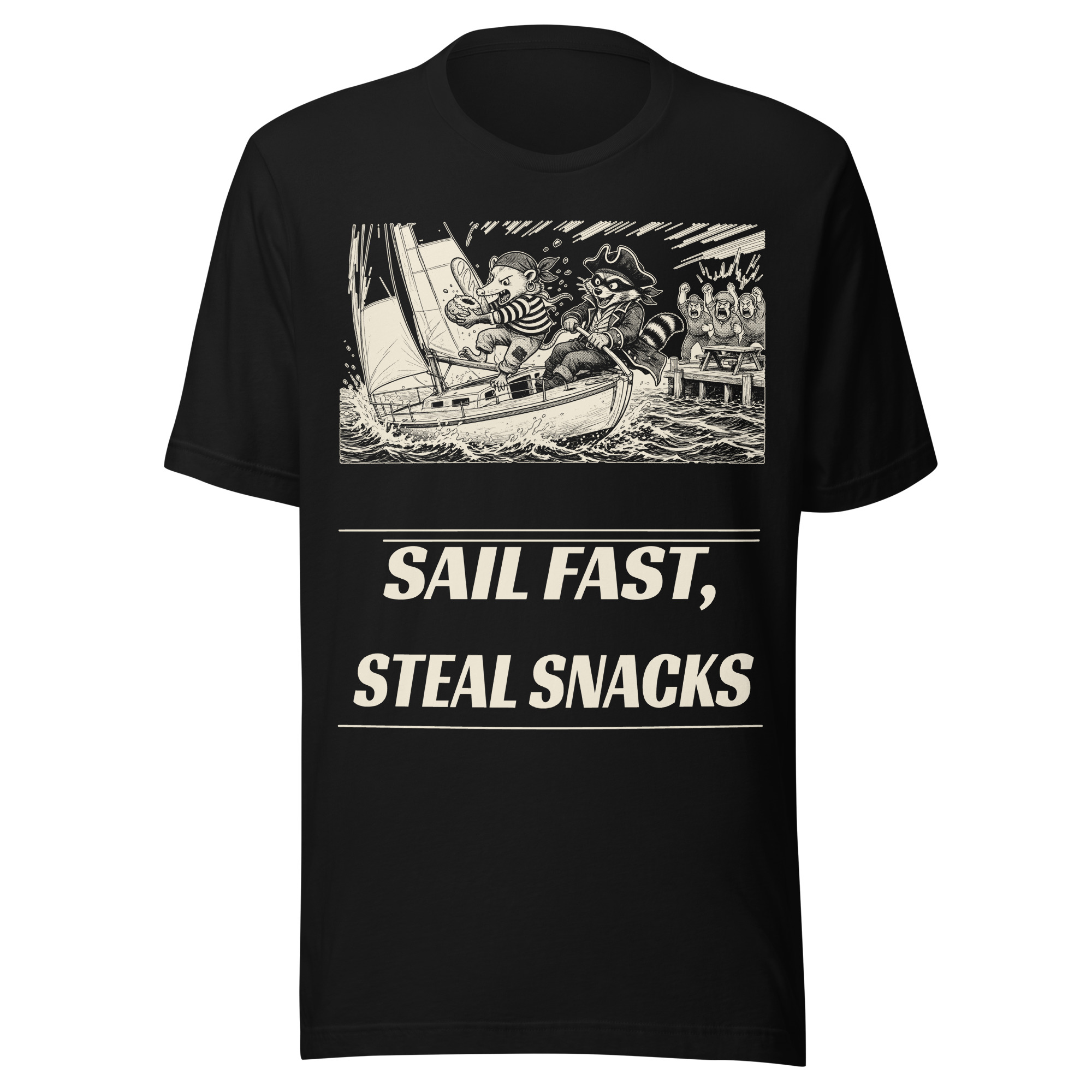 Sail Fast Steal Snacks Shirt, Funny Raccoon Pirate Sailing Tee, Opossum Snack Thief T-Shirt, Sailor Gift, Manga Shirt