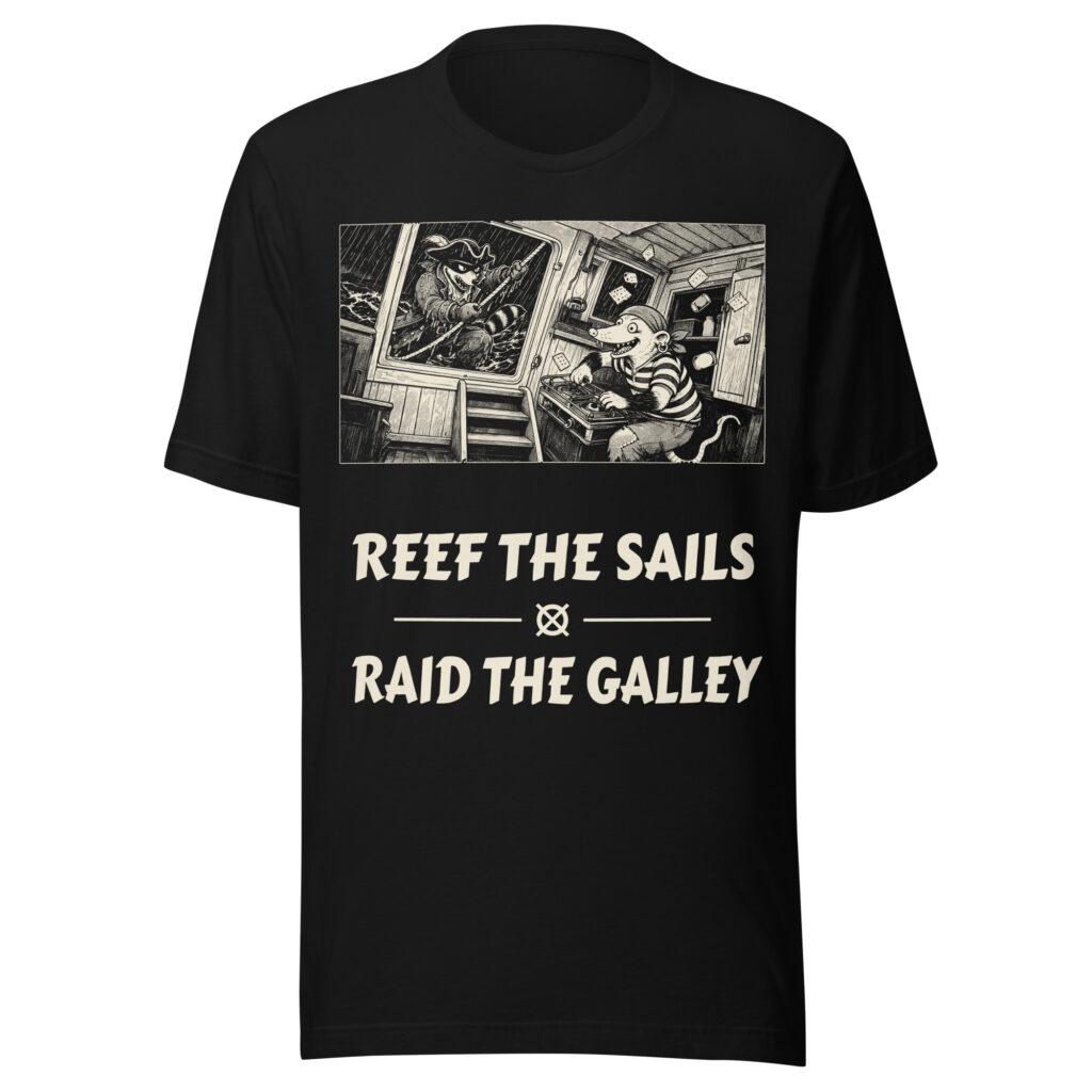 Reef the Sails Raid the Galley Shirt, Funny Sailing Raccoon Tee, Opossum Galley T-Shirt, Sailor Cook Gift, Manga Pirate