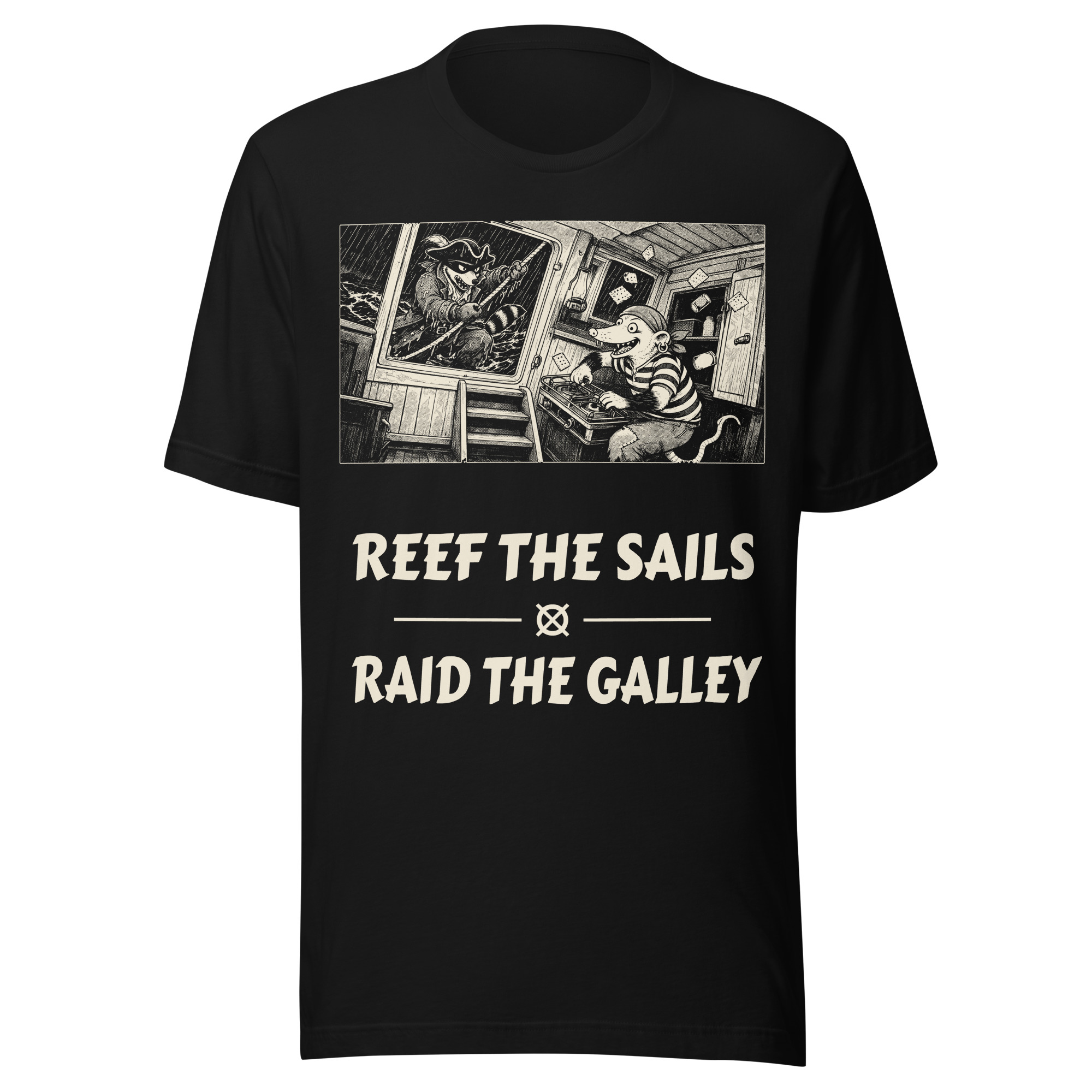 Reef the Sails Raid the Galley Shirt, Funny Sailing Raccoon Tee, Opossum Galley T-Shirt, Sailor Cook Gift, Manga Pirate
