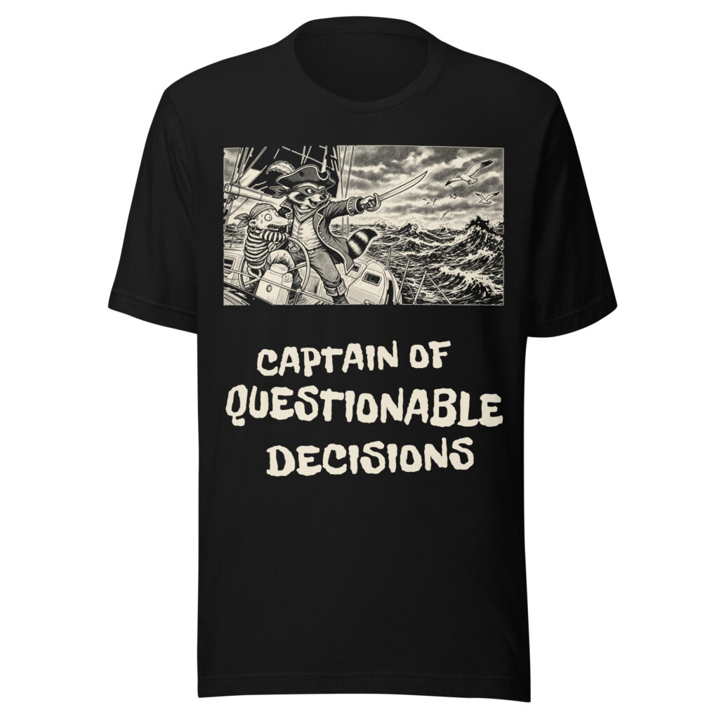 Captain of Questionable Decisions Shirt, Funny Raccoon Pirate Tee, Boat Captain Humor T-Shirt, Sailing Gift, Manga Shirt