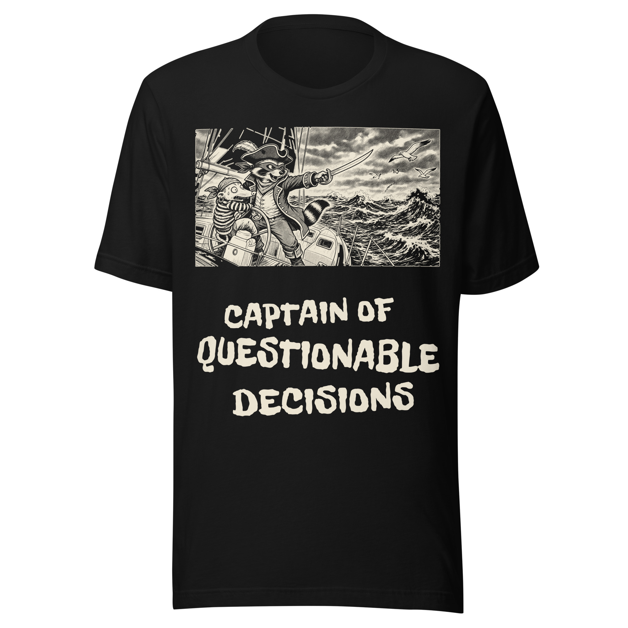 Captain of Questionable Decisions Shirt, Funny Raccoon Pirate Tee, Boat Captain Humor T-Shirt, Sailing Gift, Manga Shirt
