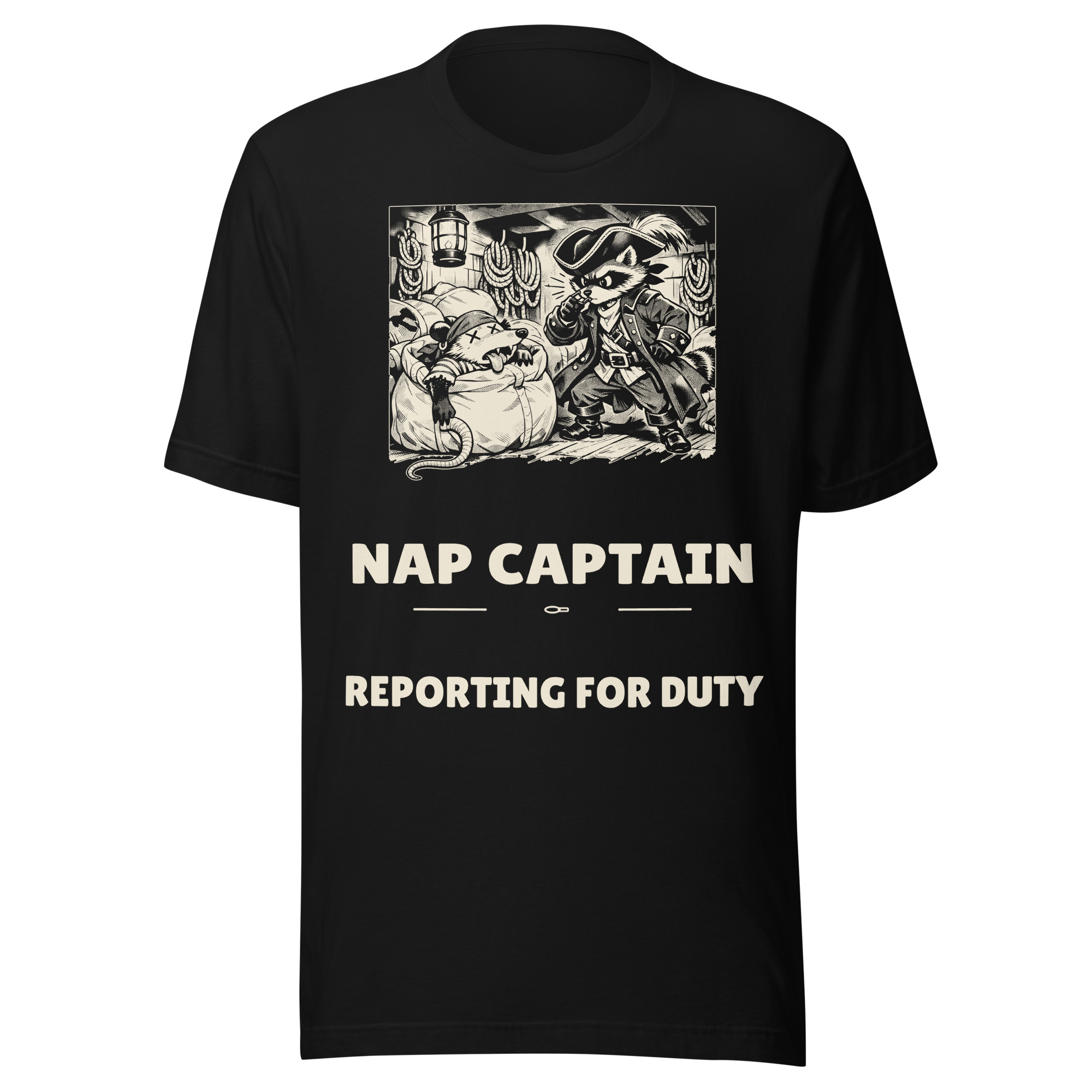 Nap Captain Reporting for Duty Shirt, Funny Possum Pirate Tee, Sailor Nap Humor T-Shirt, Boat Gift, Manga
