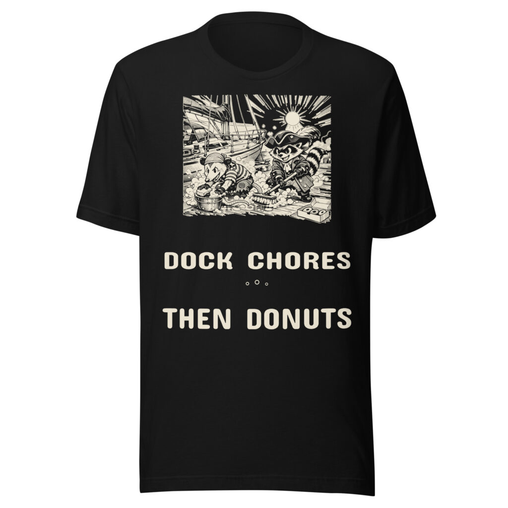 Dock Chores Then Donuts Shirt, Funny Raccoon Pirate Tee, Boat Cleaning Humor T-Shirt, Sailor Gift, Manga