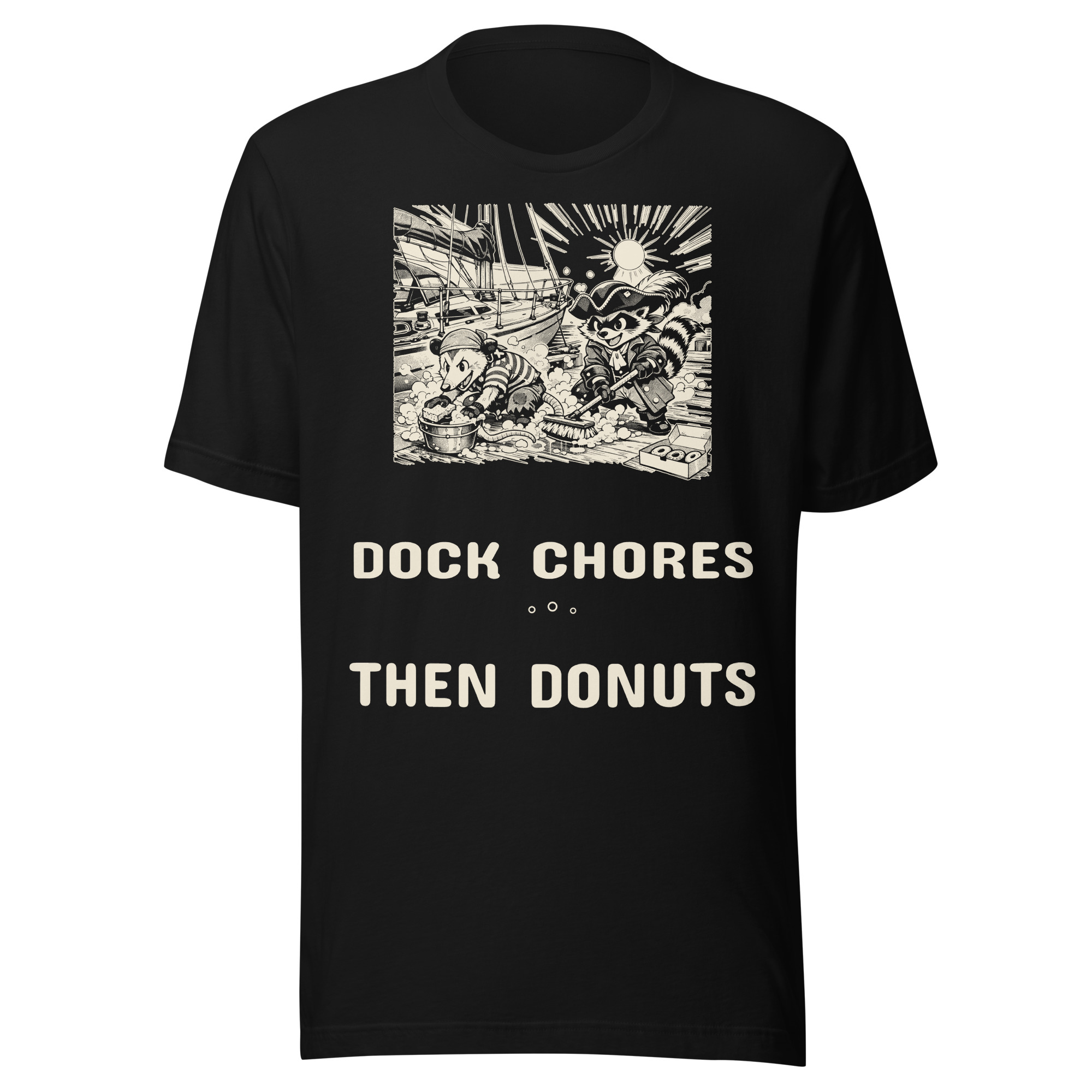 Dock Chores Then Donuts Shirt, Funny Raccoon Pirate Tee, Boat Cleaning Humor T-Shirt, Sailor Gift, Manga