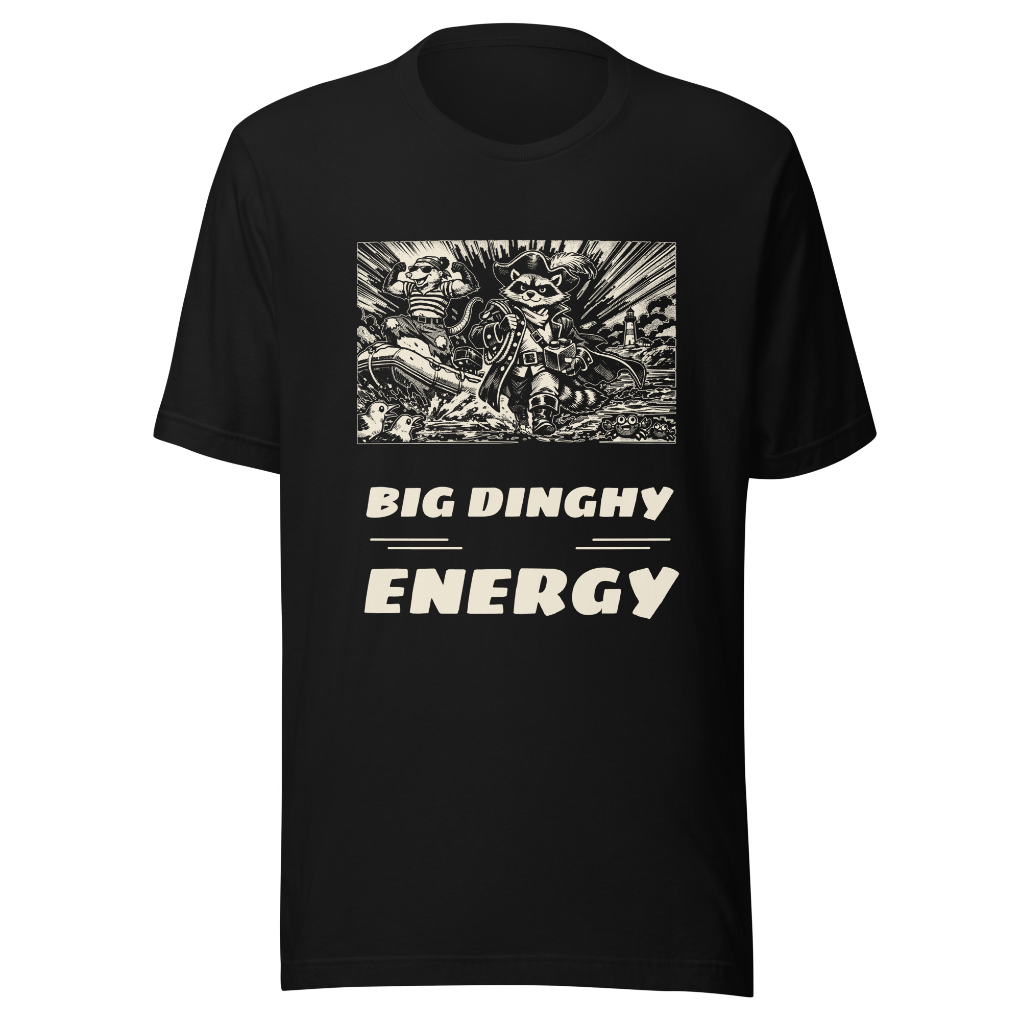 Big Dinghy Energy Shirt, Funny Boat Tee, Inflatable Dinghy Humor T-Shirt, Cruiser Gift, Raccoon Possum Pirate Manga