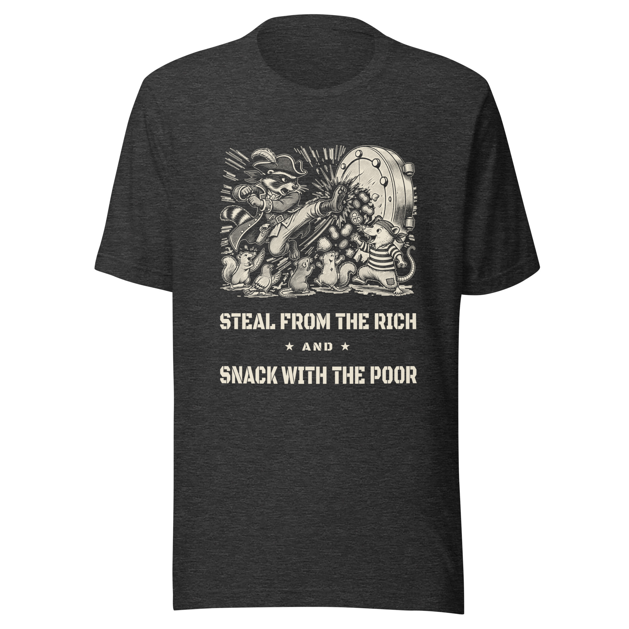 Steal From the Rich Snack With the Poor Shirt, Funny Raccoon and Possum Pirate Tee, Robin Hood Humor T-Shirt, Anti Rich Joke Gift - Image 3
