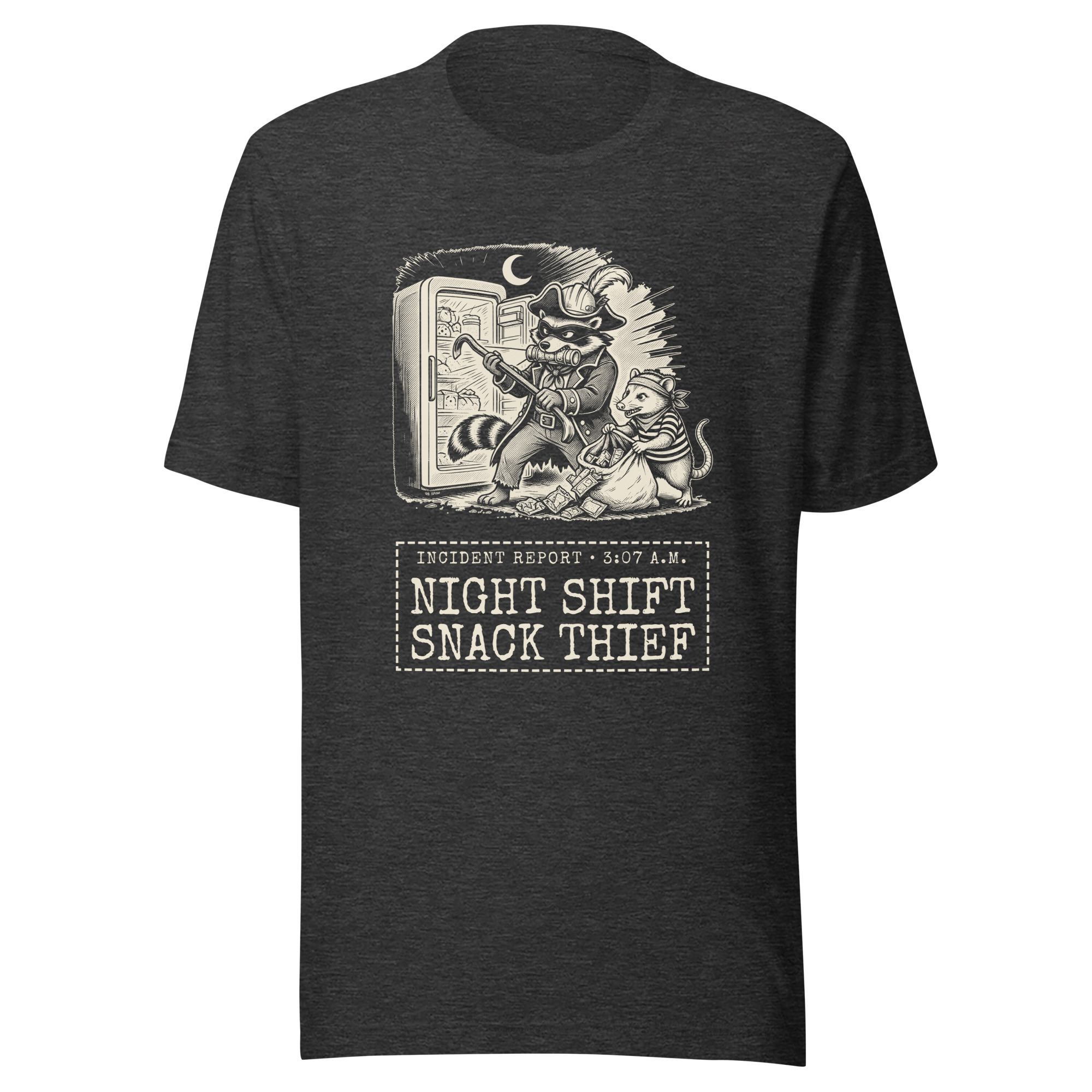 Night Shift Snack Thief Shirt, Funny Raccoon Pirate Tee, Night Owl T-Shirt, Midnight Snacker Gift, Nurse Night Shift Humor - Image 3