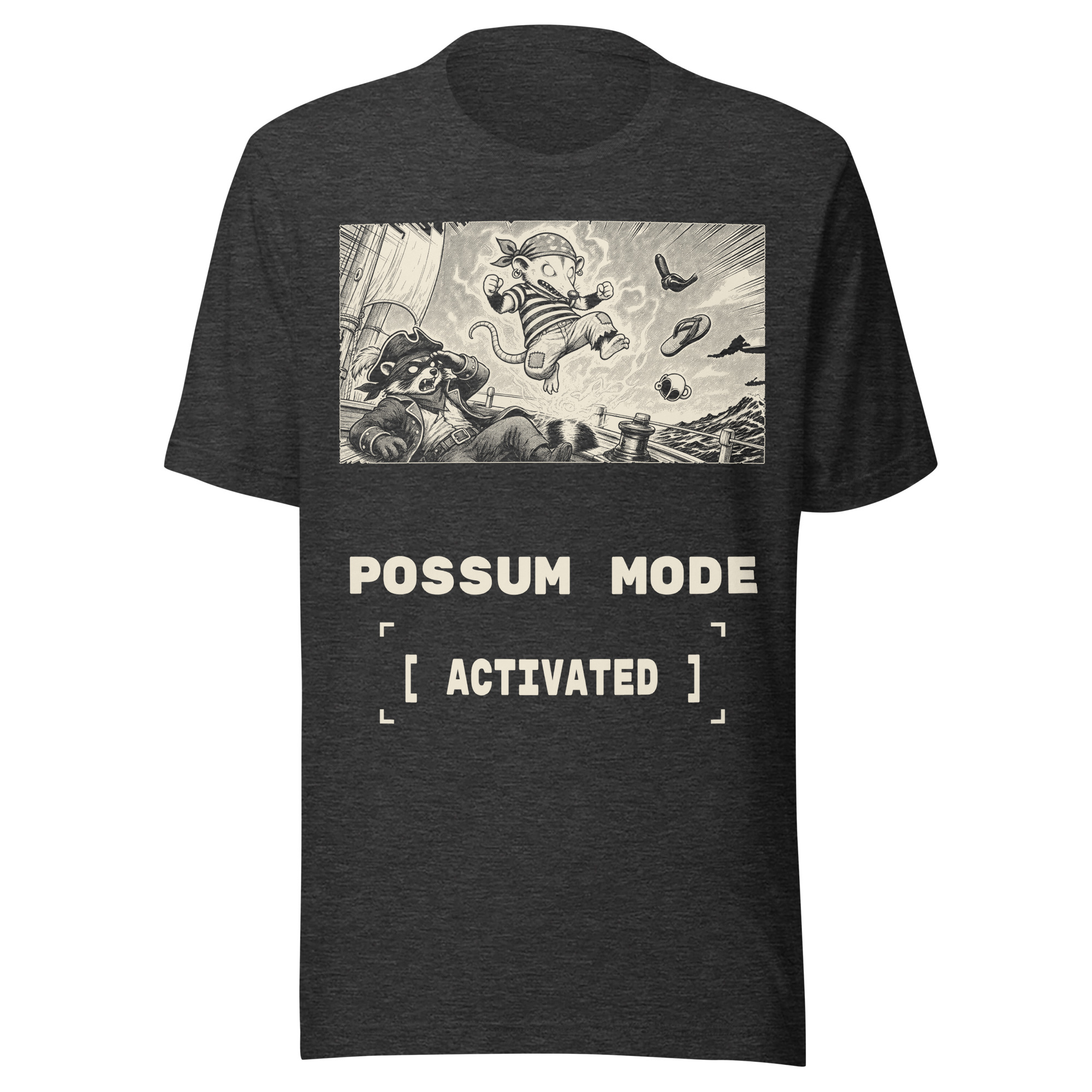 Possum Mode Activated Shirt, Funny Opossum Manga Tee, Possum Power Up T-Shirt, Gamer Possum Gift, Raccoon Pirate Shirt - Image 3