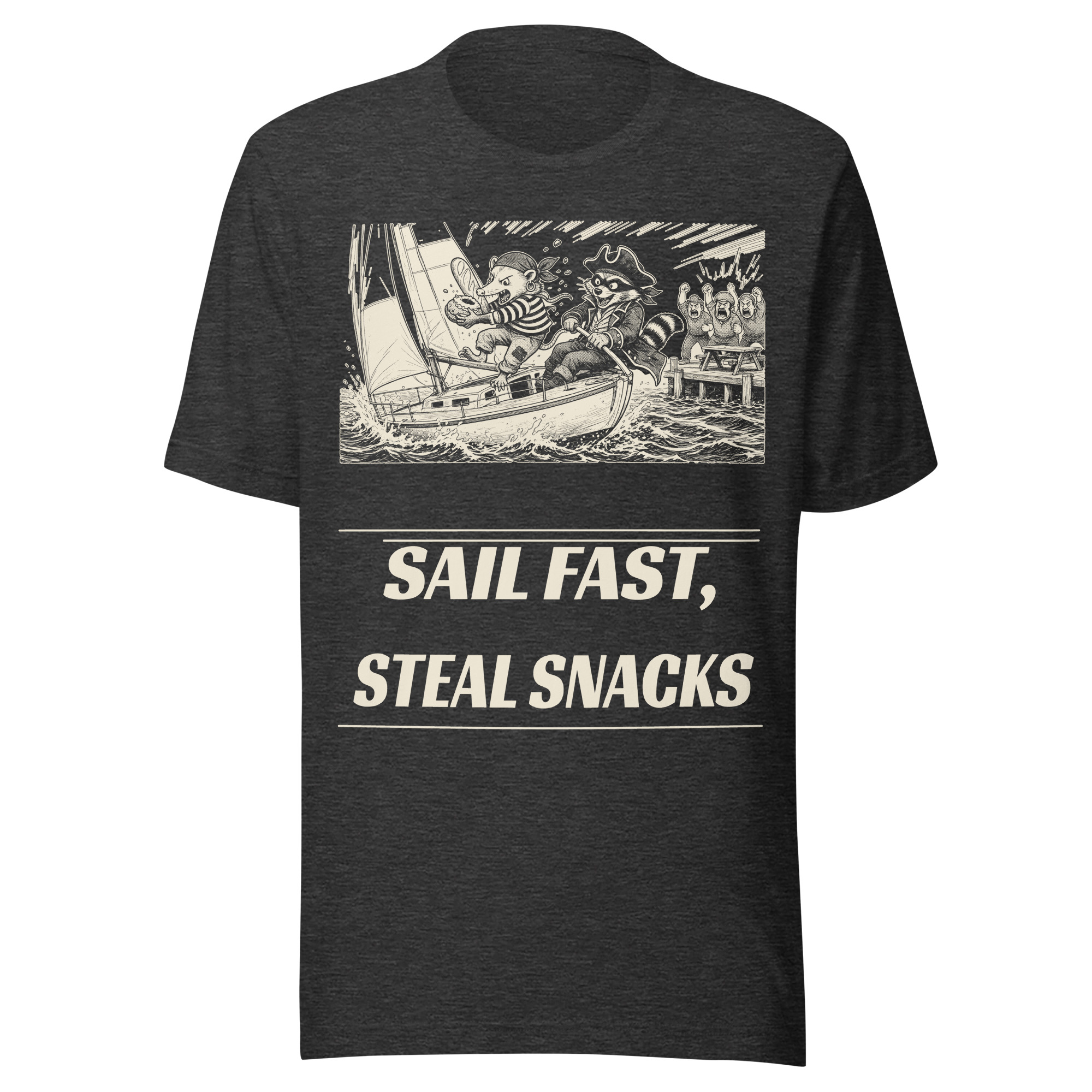 Sail Fast Steal Snacks Shirt, Funny Raccoon Pirate Sailing Tee, Opossum Snack Thief T-Shirt, Sailor Gift, Manga Shirt - Image 3