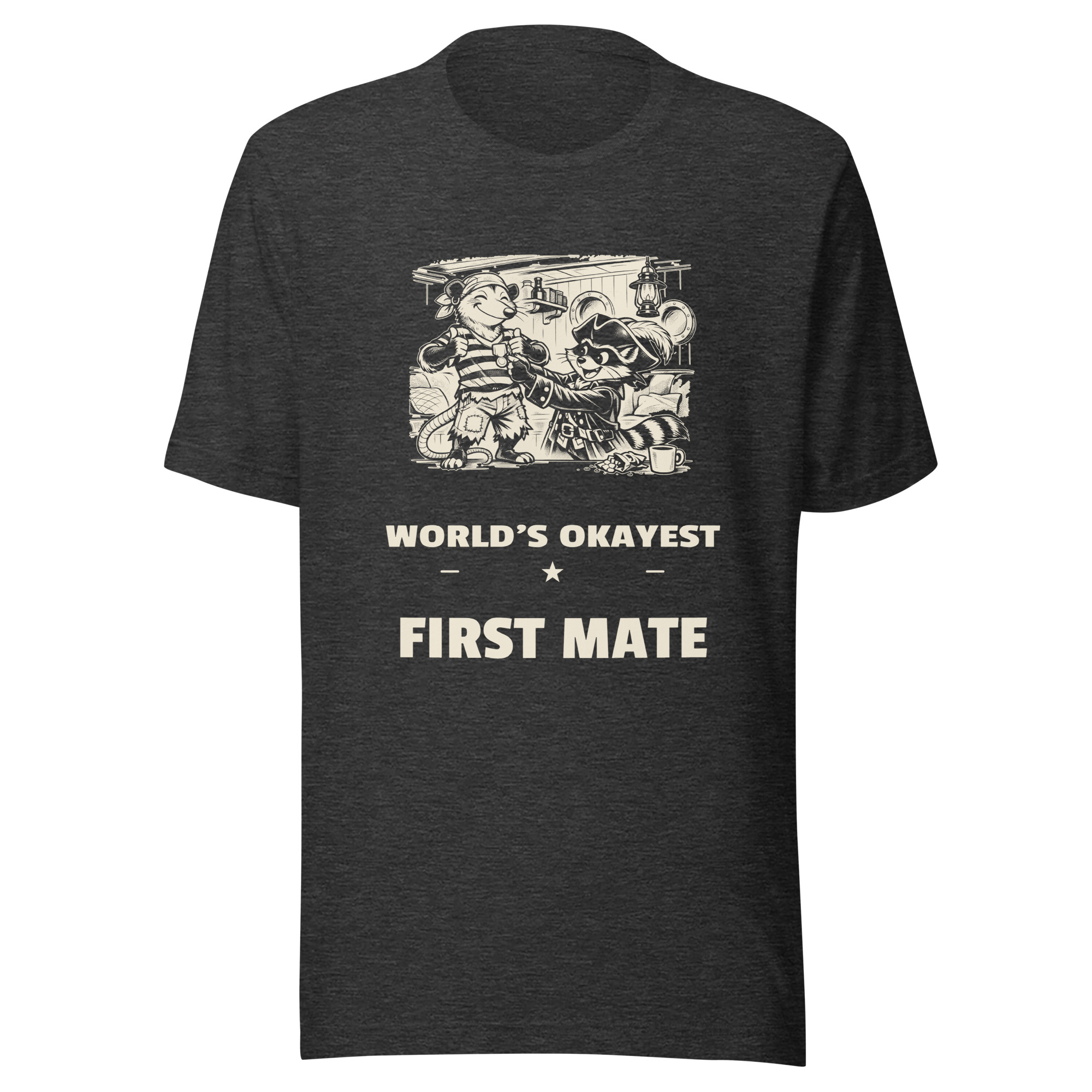Worlds Okayest First Mate Shirt, Funny Dad Pirate Tee, Boat Partner Gift, Opossum Raccoon T-Shirt, Manga Sailor - Image 3