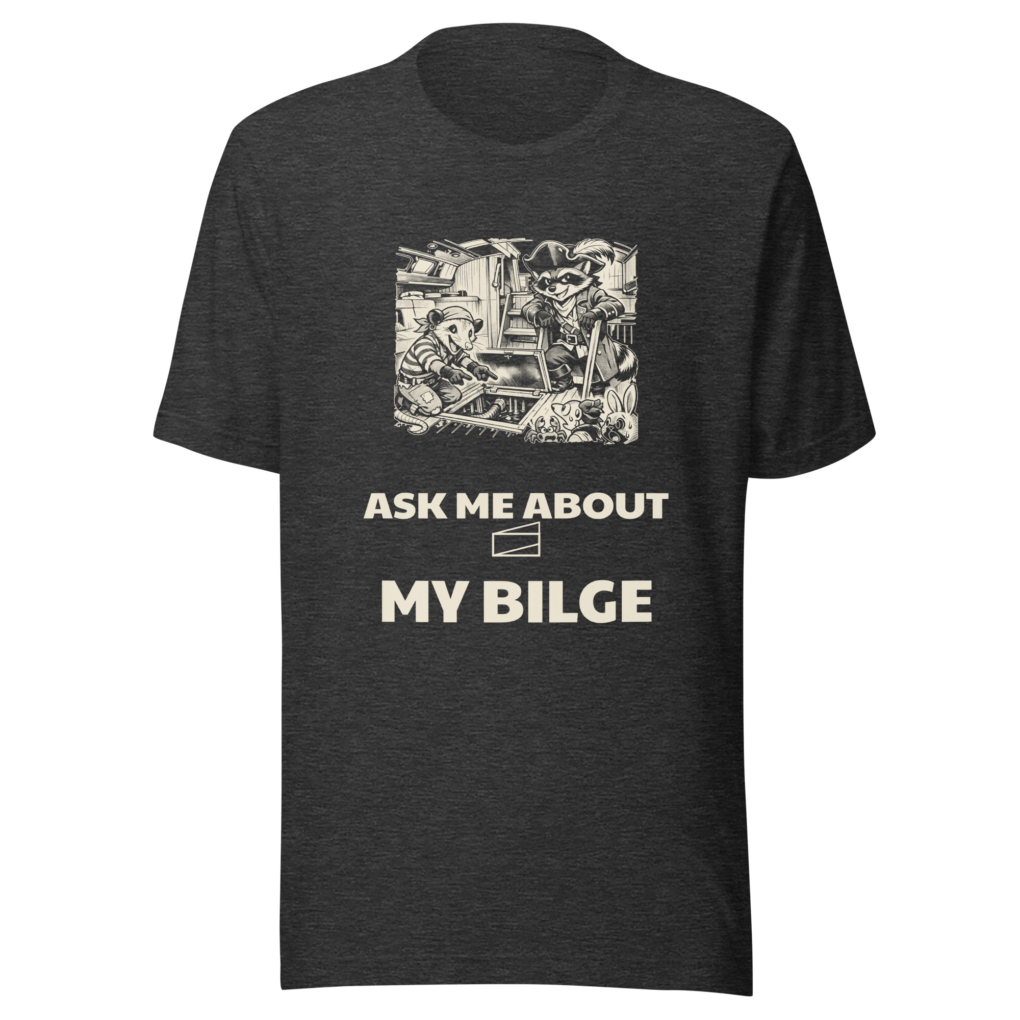 Ask Me About My Bilge Shirt, Funny Boat Owner Tee, Raccoon Possum Pirate Gift, Sailing Humor Manga T-Shirt - Image 3